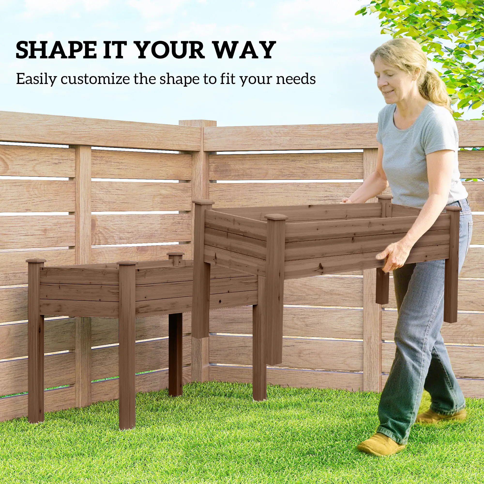 2 Tier Raised Garden Bed, Wooden Elevated Planter Box, Carbonised - Image 6