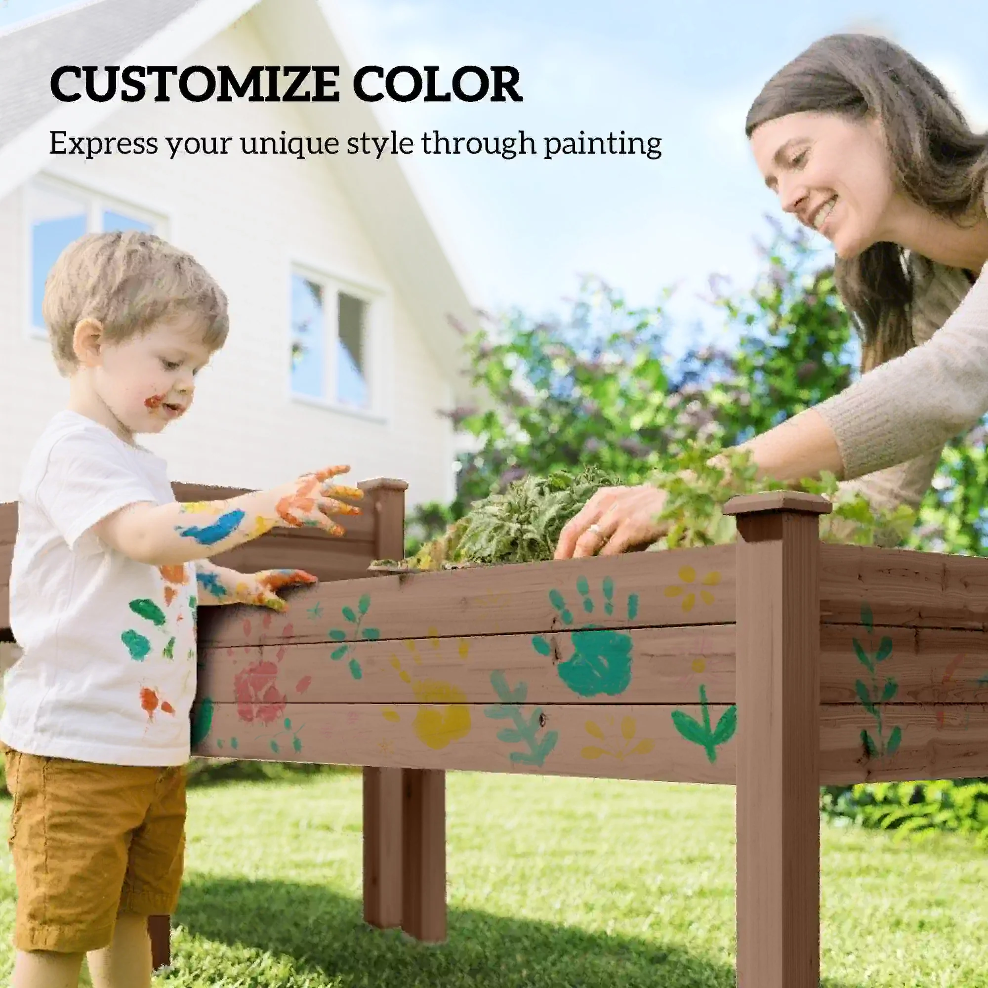 2 Tier Raised Garden Bed, Wooden Elevated Planter Box, Carbonised - Image 7
