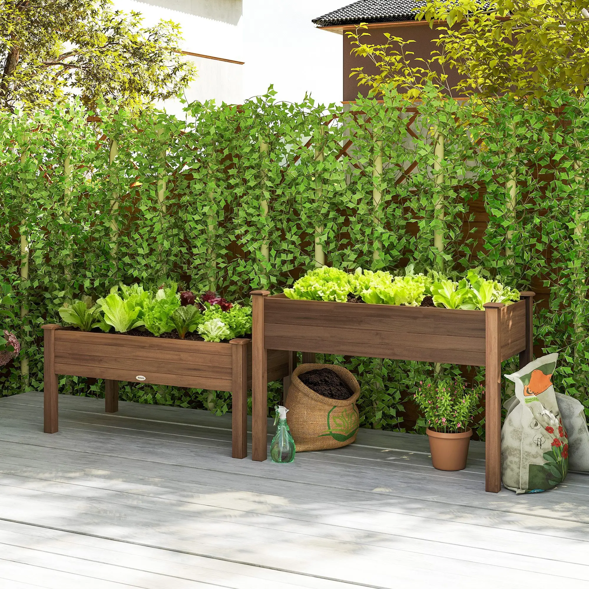 2 Tier Raised Garden Bed, Wooden Elevated Planter Box, Carbonised - Image 8