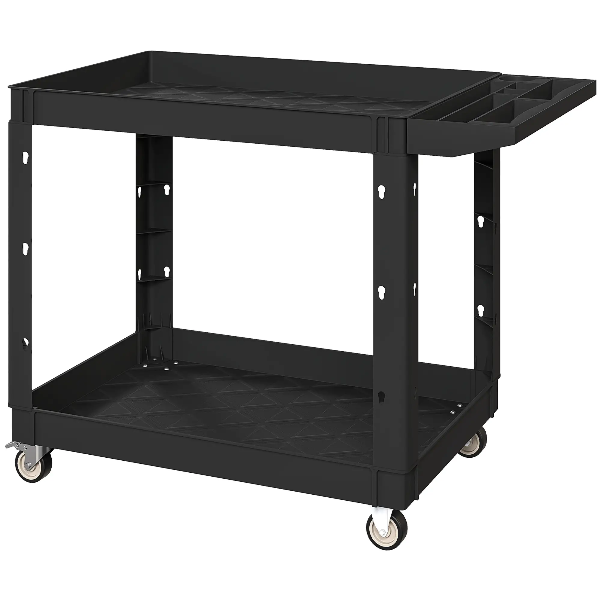 2-Tier Rolling Tool Cart, 500 LBS Capacity Plastic Utility Cart, Black