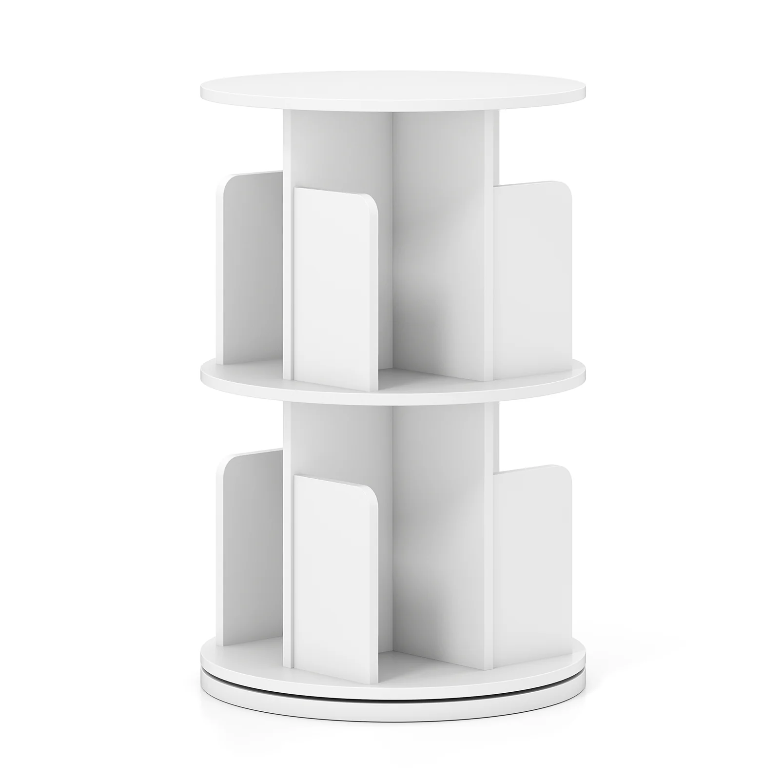 2-Tier Rotating Bookshelf With Dividers, White - Image 5