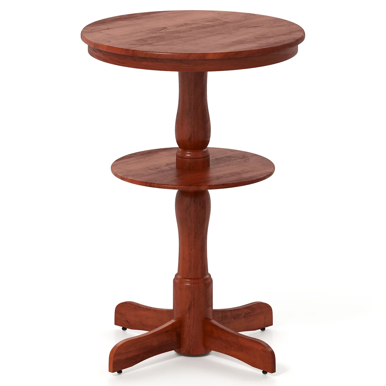 2-Tier Round High Top Bar Table, Storage Shelf, Pedestal Base, Espresso