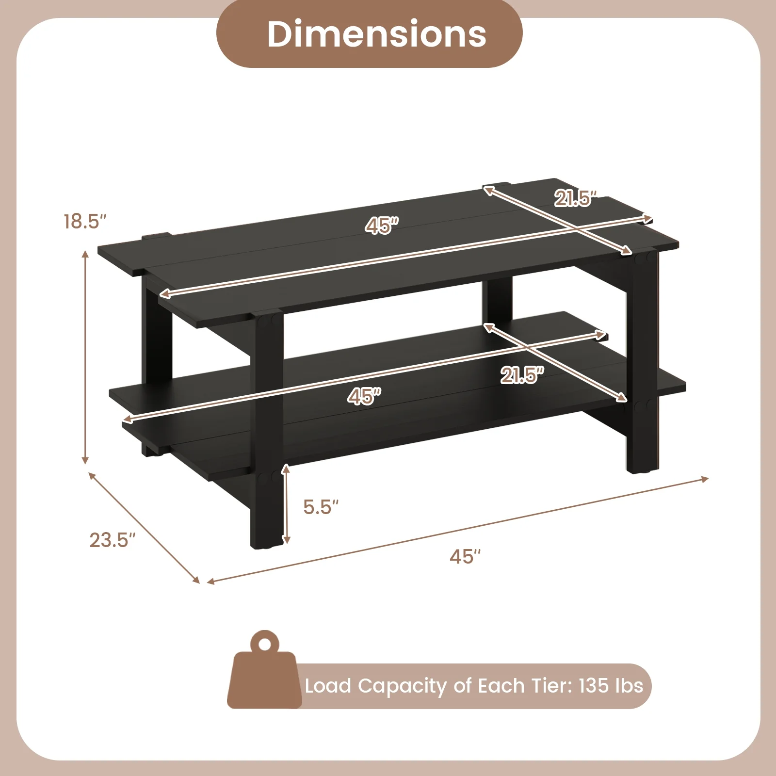 2-Tier Slatted Wood Coffee Table With Storage Shelf, Black - Image 6