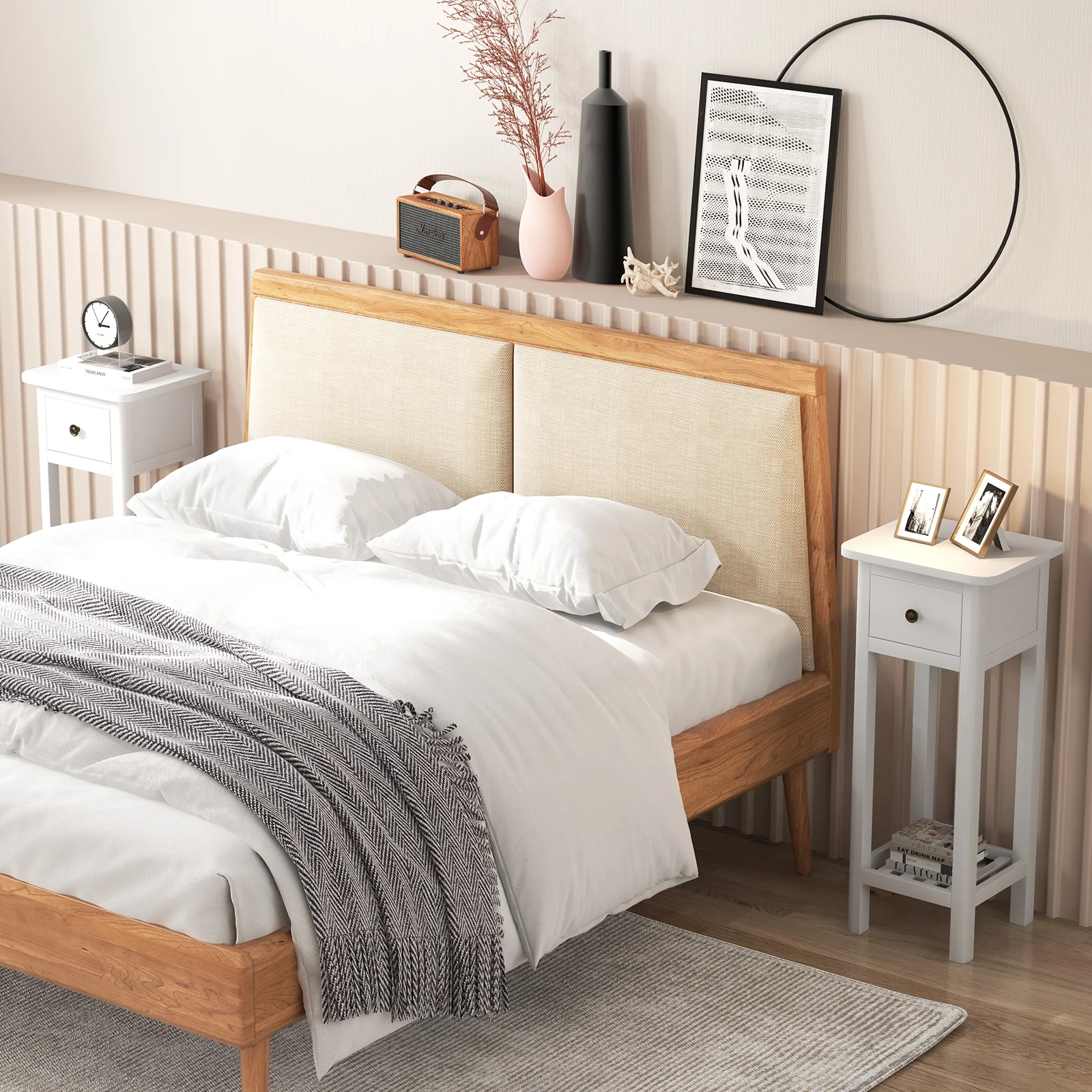2 Tier Slim Nightstand, With Drawer Shelf, White - Image 7