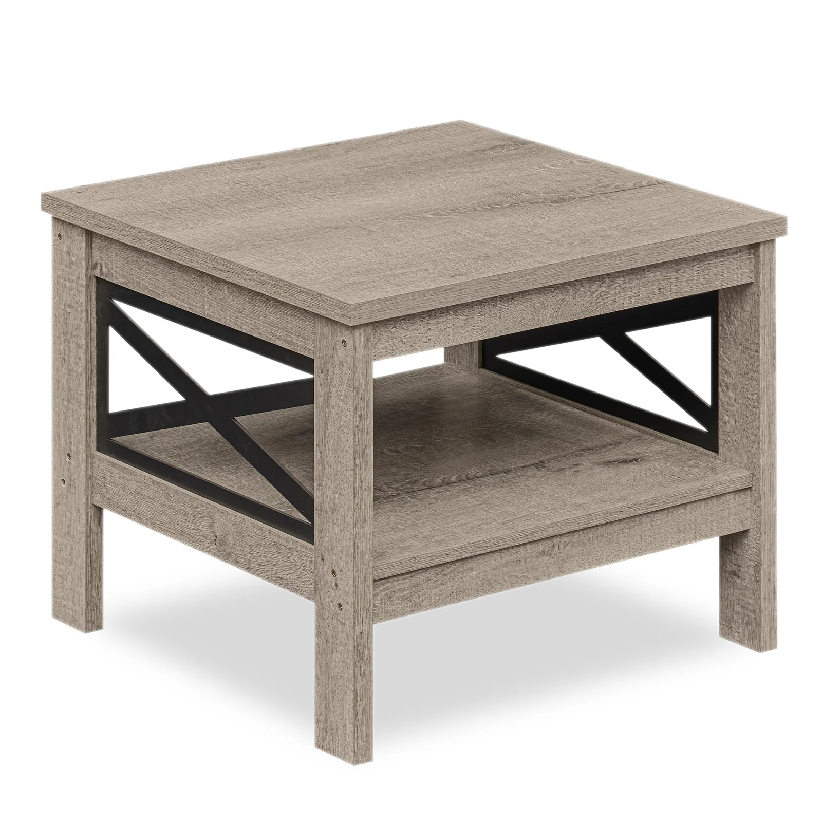 2-Tier Square Side Table With Storage Shelf, Oak