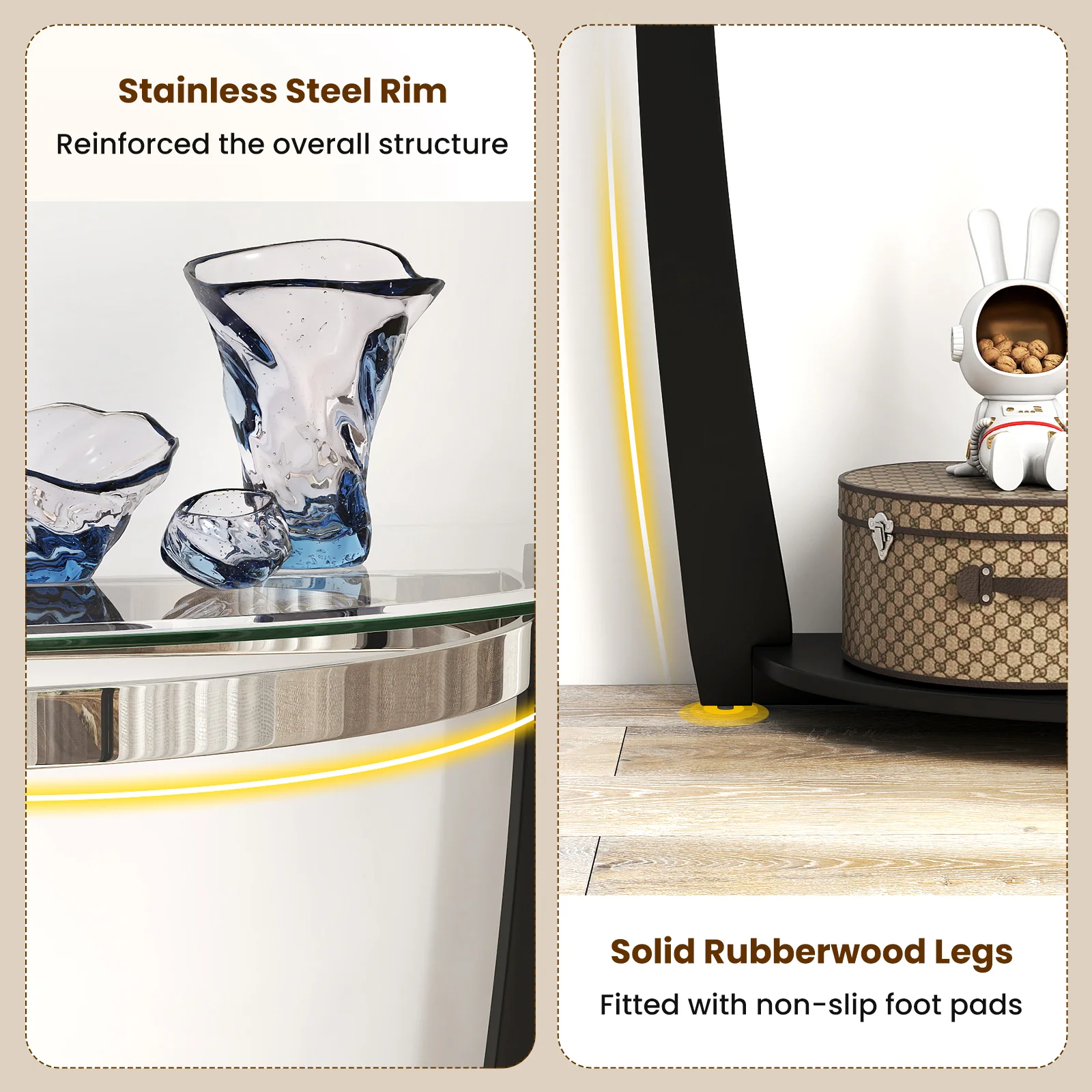 2-tier Tempered Glass Console Table with Clear Glass Top and Open Shelf, Black - Image 9