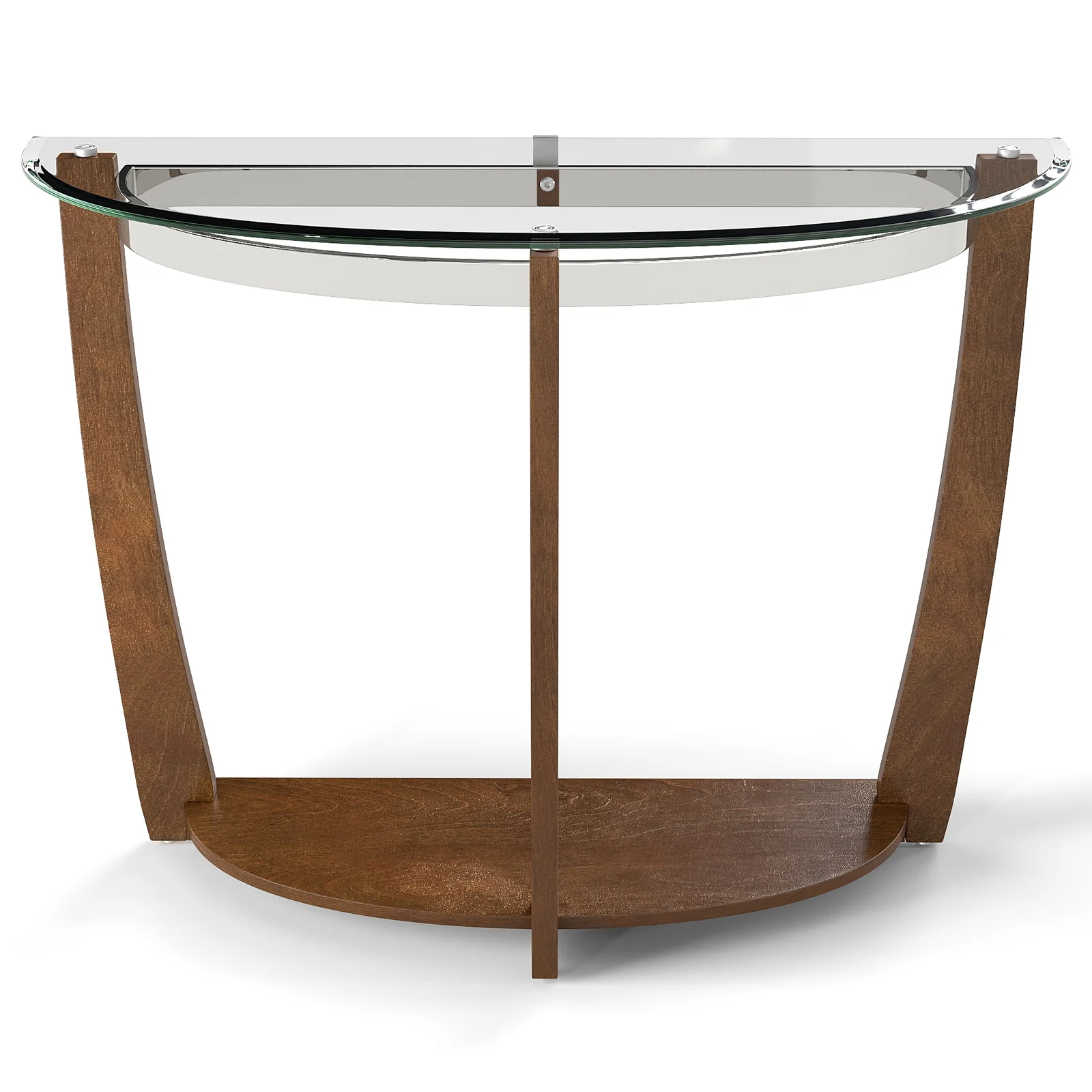 2-tier Tempered Glass Console Table with Clear Glass Top and Open Shelf, Walnut - Image 5