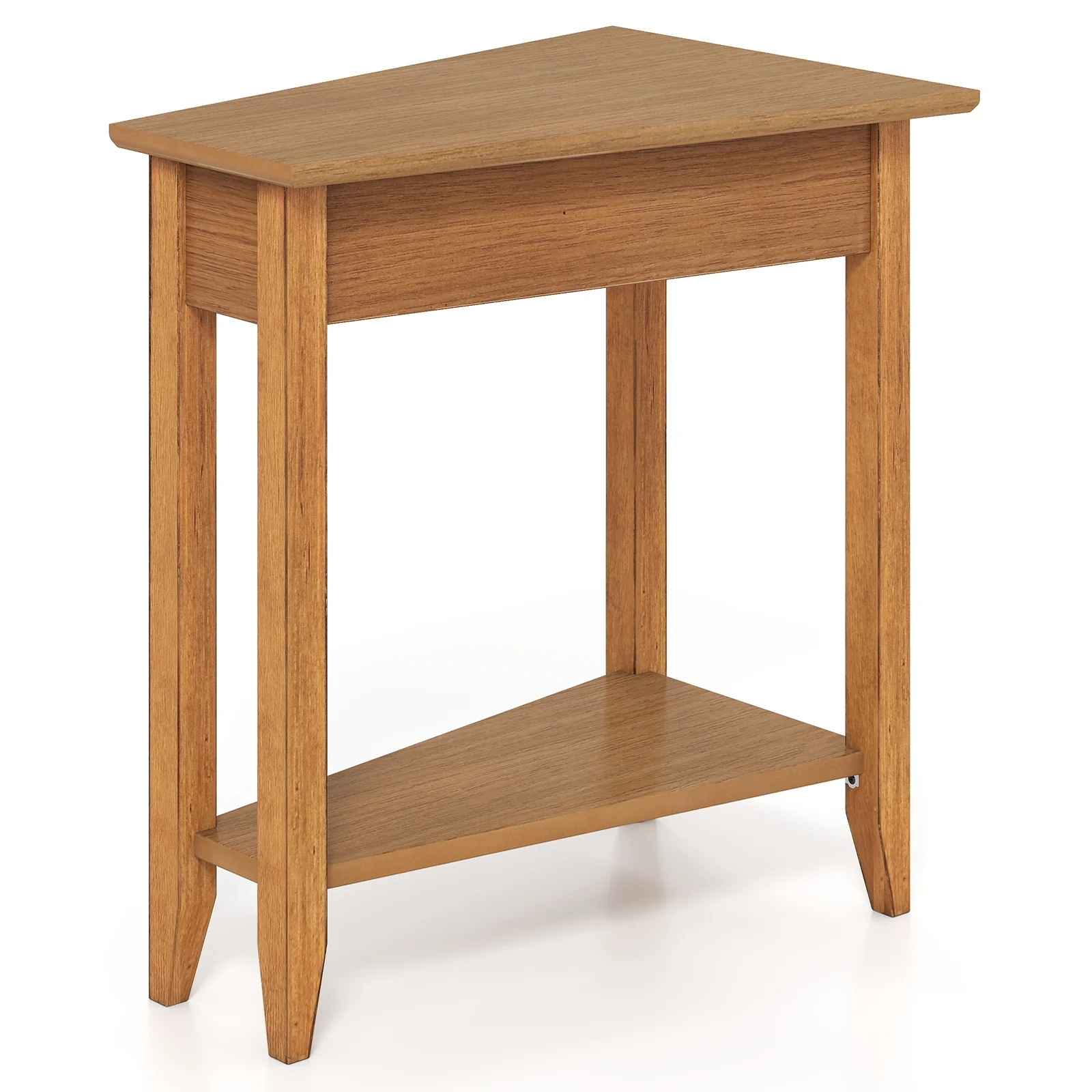 2-Tier Wedge Narrow End Table, Storage Shelf, Solid Wood Legs, Walnut - Image 5