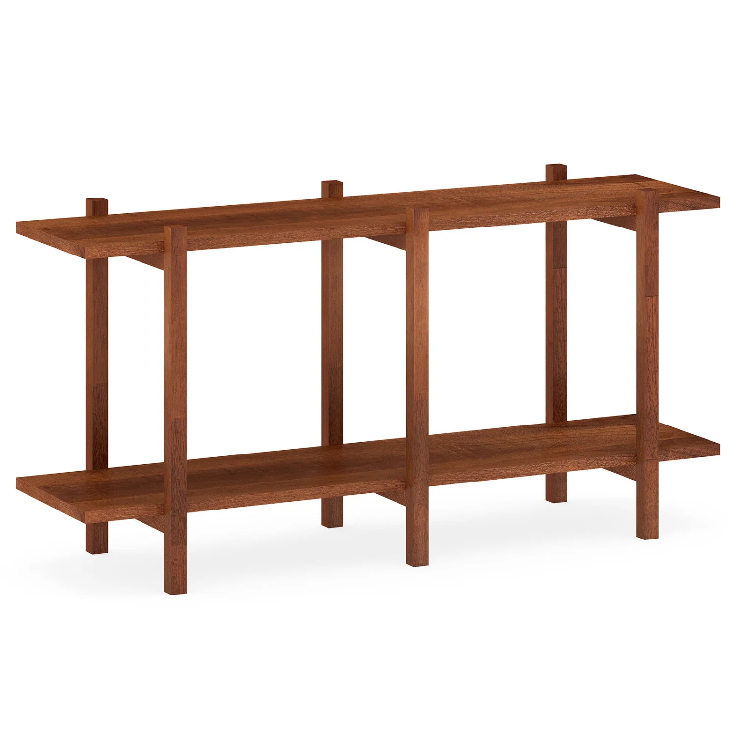 2-Tier Wood Bookshelf, Low Horizontal Rubberwood Bookcase, Walnut - Image 4