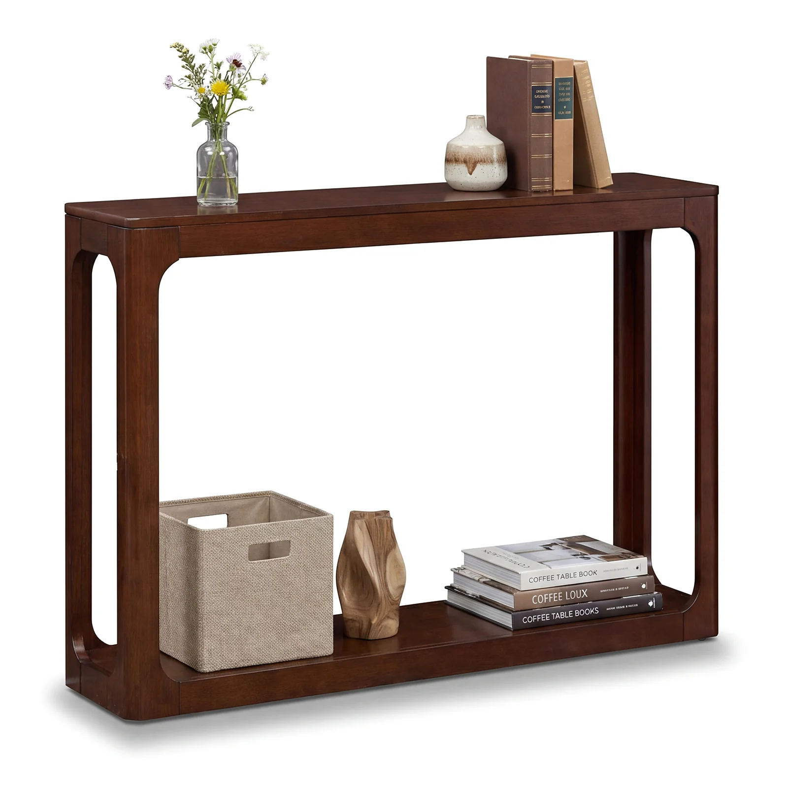 2-Tier Wood Console Table, Storage Shelf, Brown - Image 4