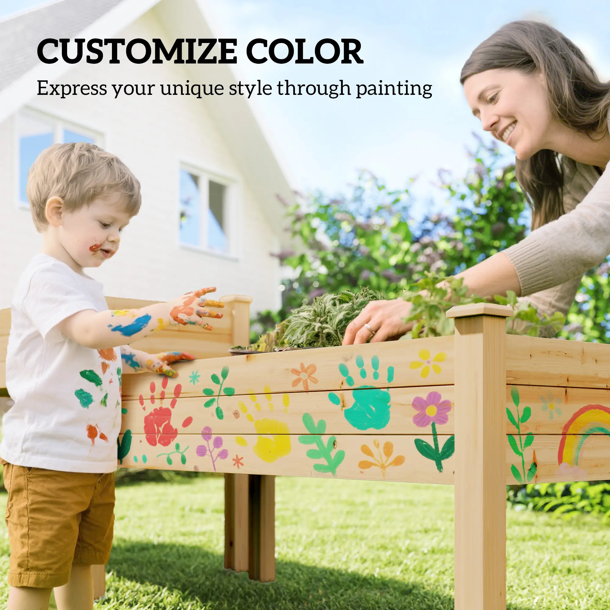 2 Tier Wood Plant Raised Bed, Grow Box Stand, Garden Step Planter - Image 7