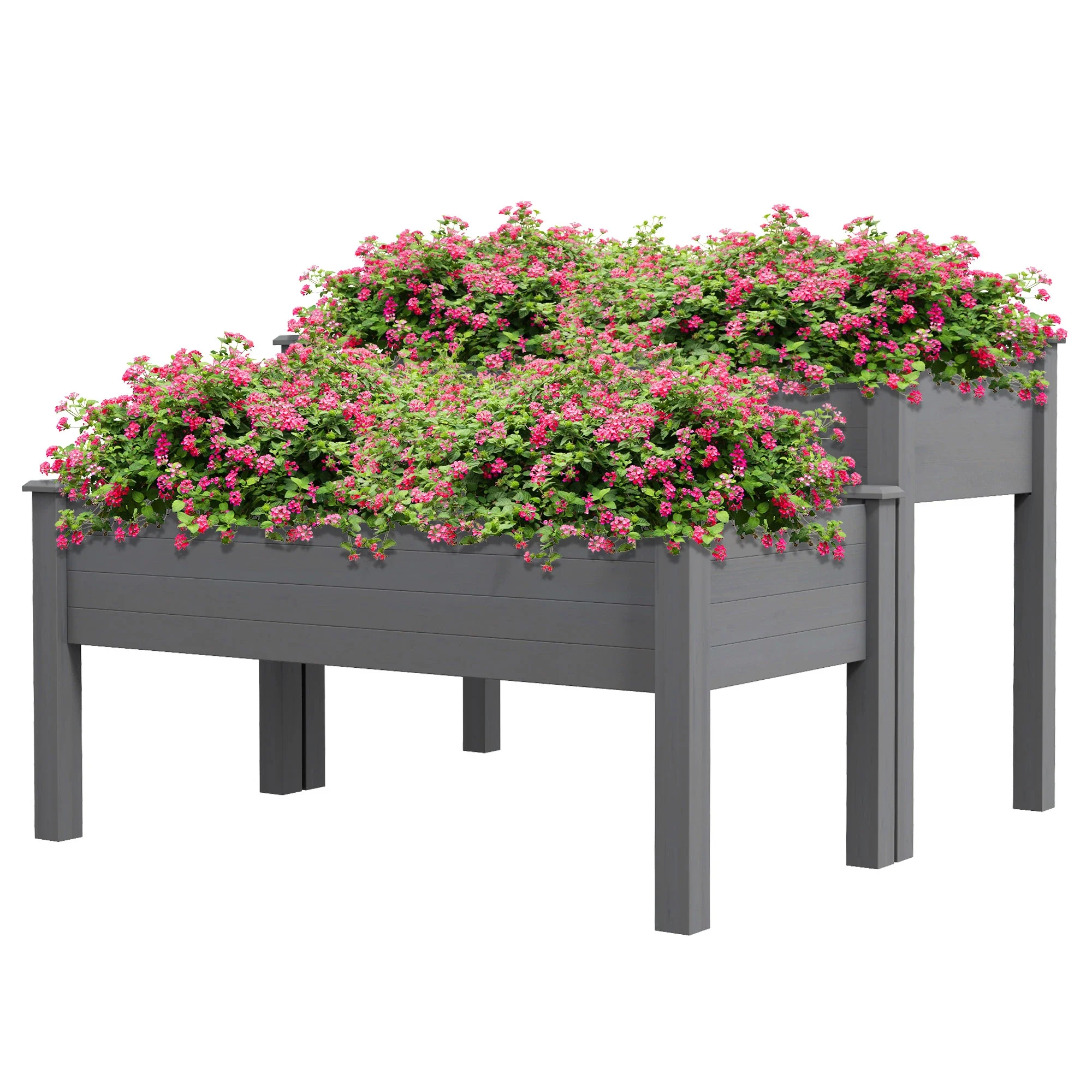 2 Tier Wood Plant Stand, Raised Bed for Flowers Vegetables, Grey