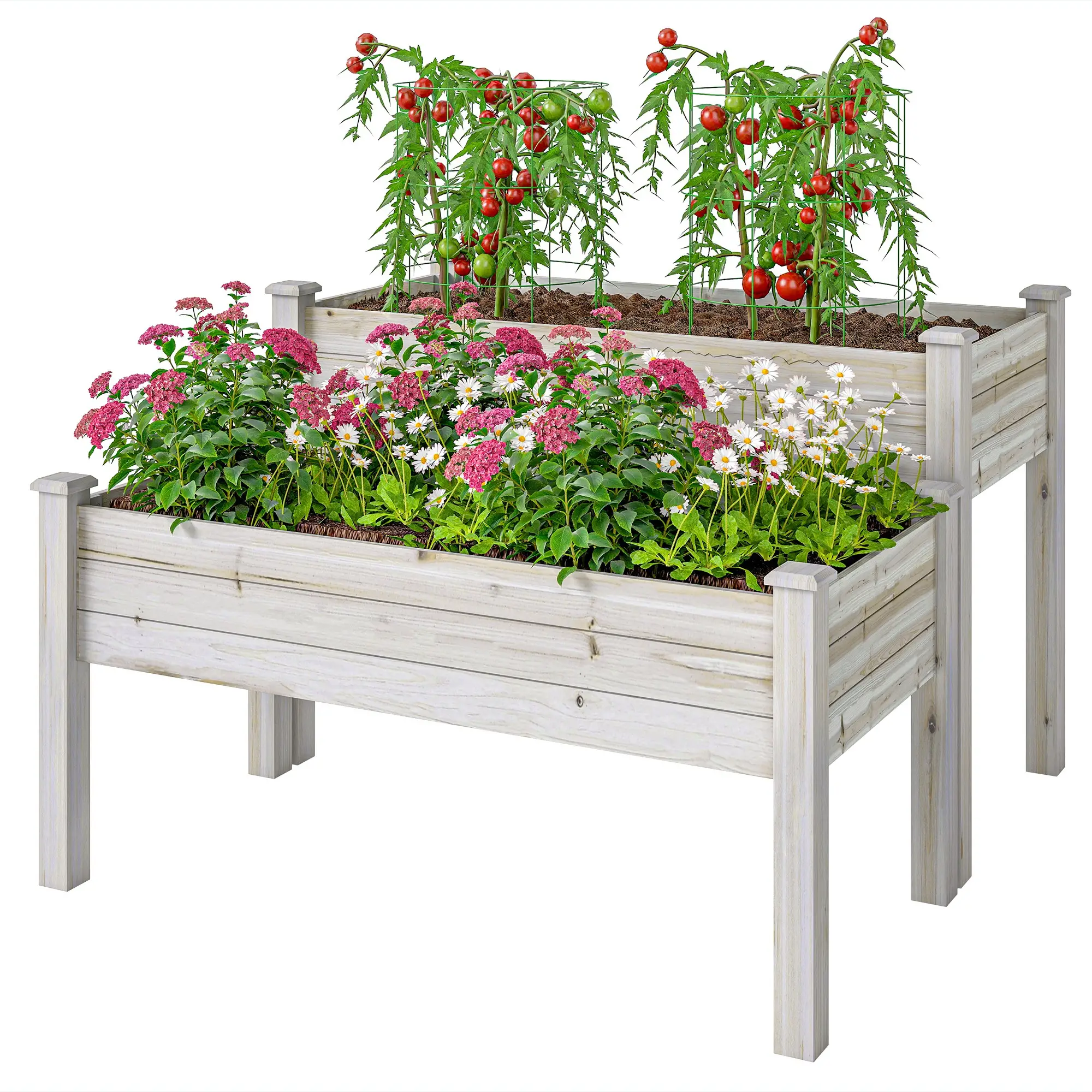 2-Tier Wood Plant Stand, Raised Bed for Flowers Vegetables Herbs