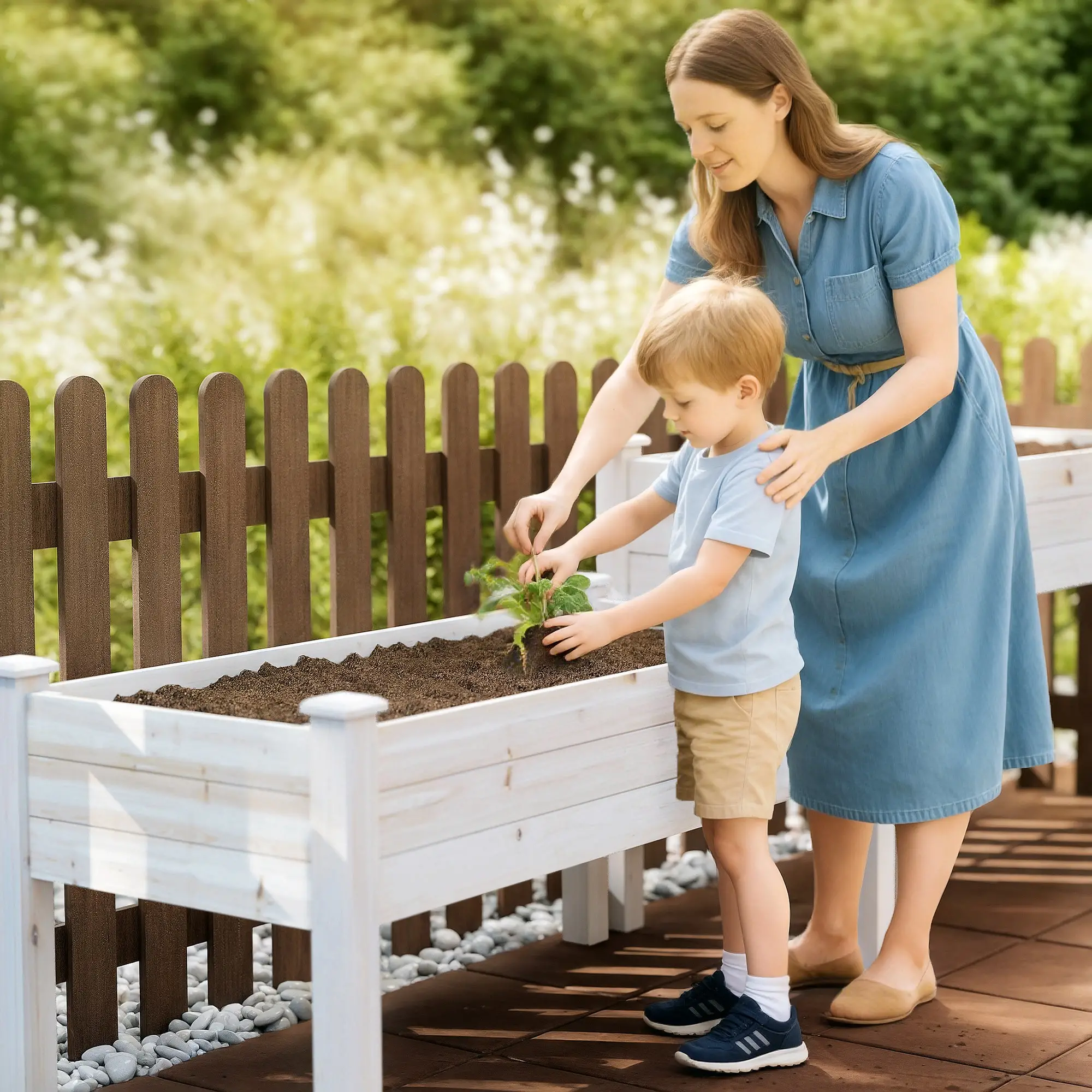 2-Tier Wood Plant Stand, Raised Bed for Flowers Vegetables Herbs - Image 10