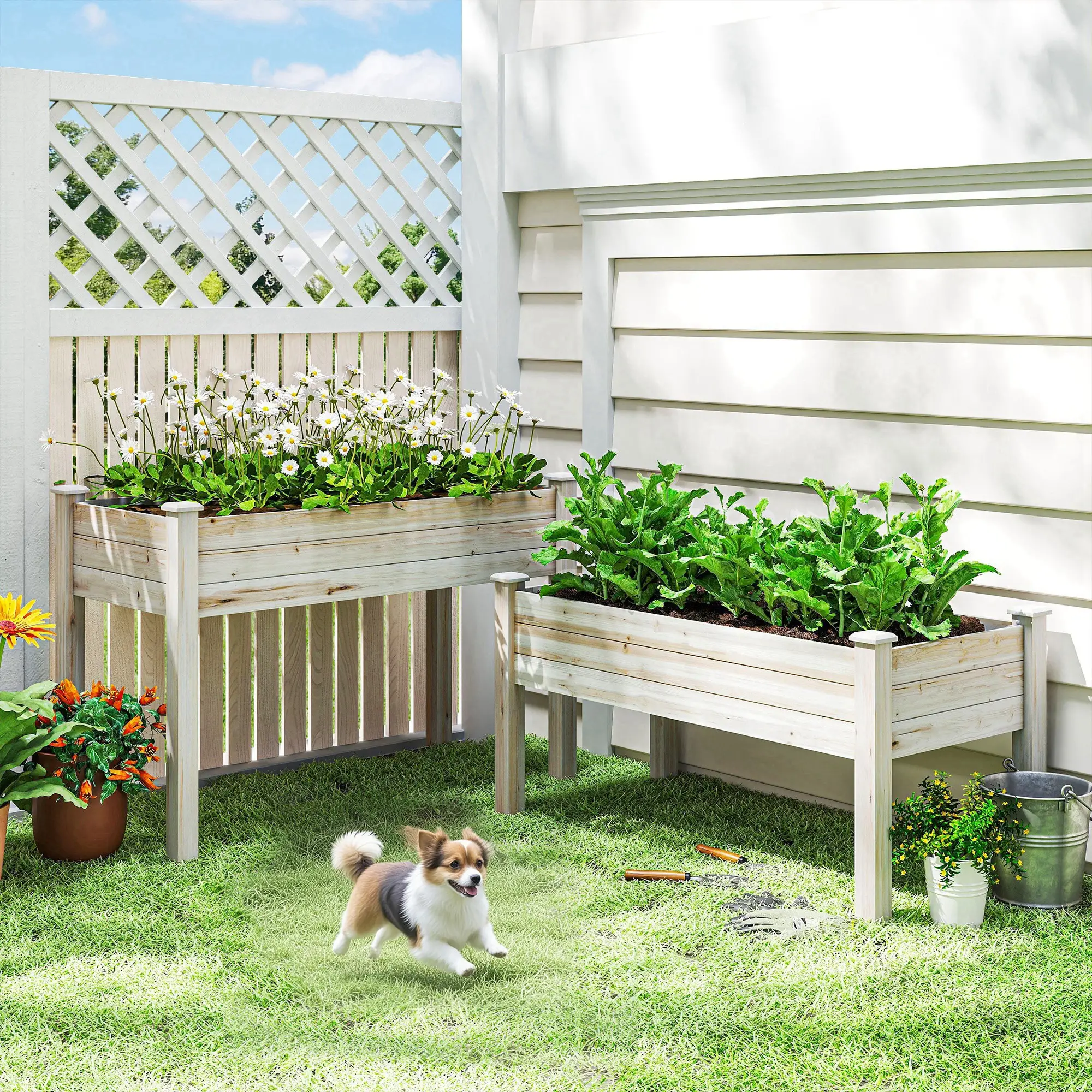 2-Tier Wood Plant Stand, Raised Bed for Flowers Vegetables Herbs - Image 2