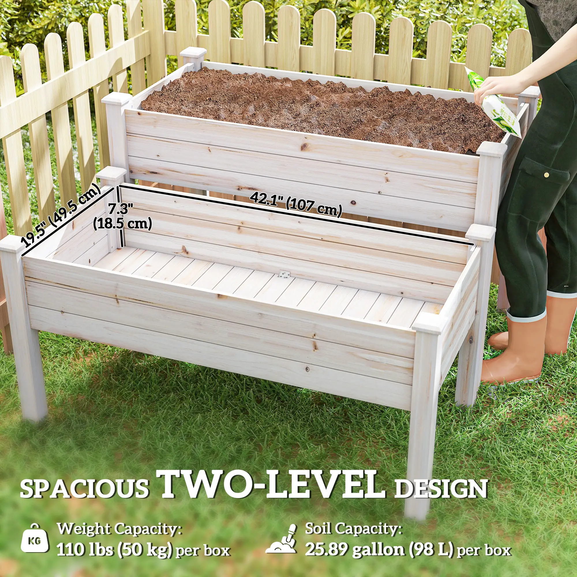 2-Tier Wood Plant Stand, Raised Bed for Flowers Vegetables Herbs - Image 4