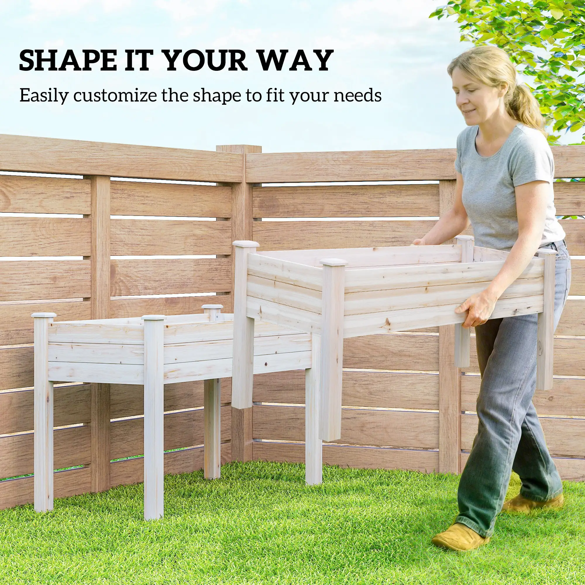 2-Tier Wood Plant Stand, Raised Bed for Flowers Vegetables Herbs - Image 6