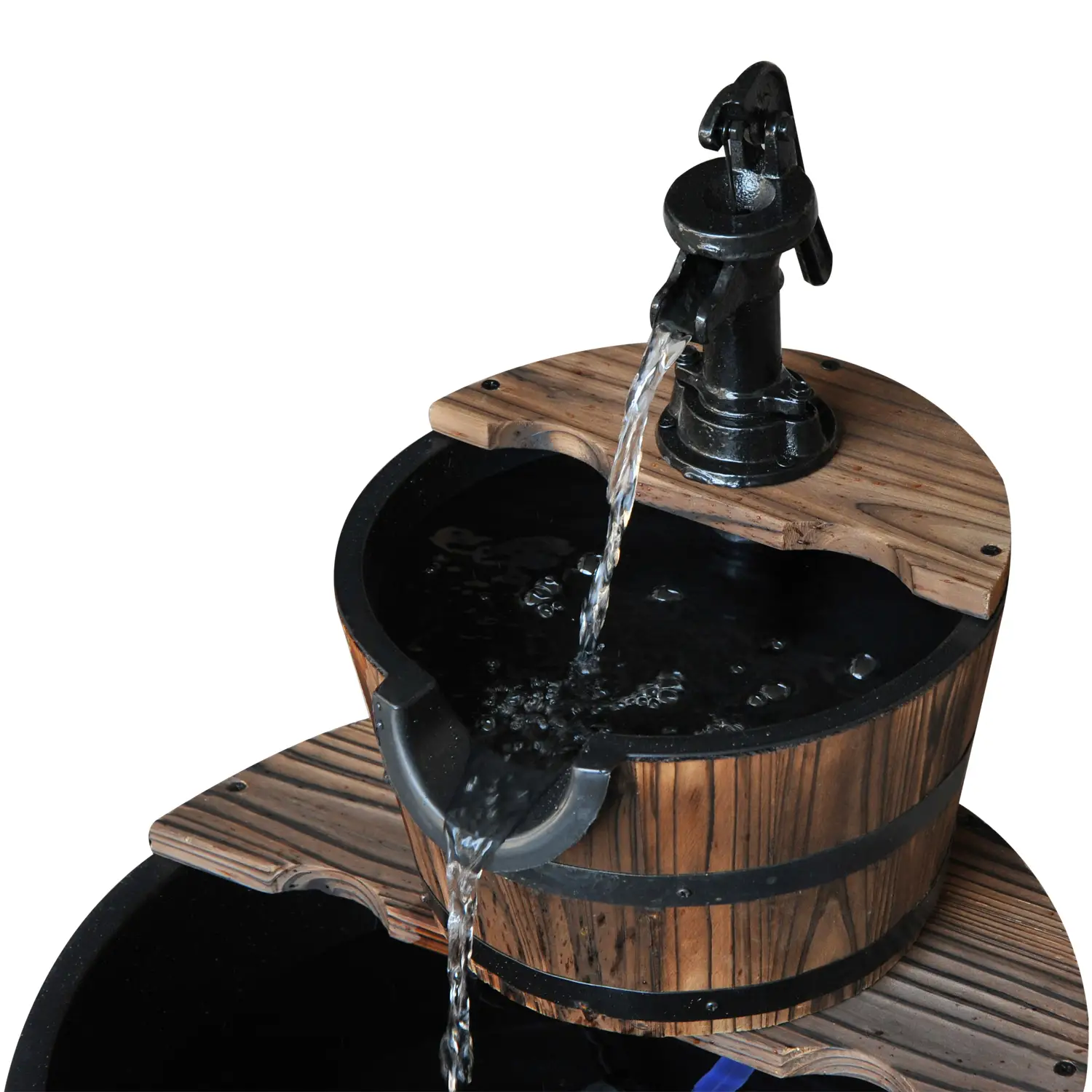 2-Tier Wooden Barrel Water Fountain, Electric Pump, Outdoor Indoor Decor - Image 10