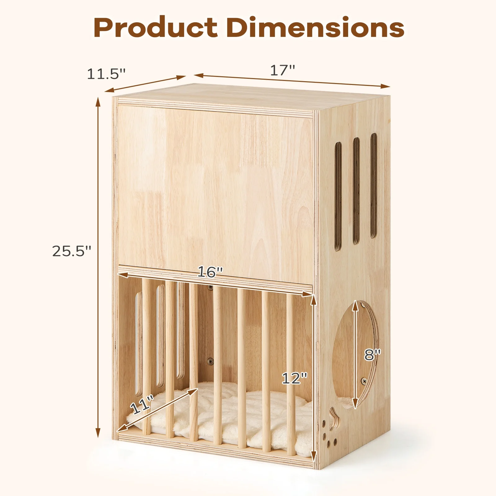 2-Tier Wooden Cat Condo, Indoor Cat House, Removable Cushions, Natural - Image 6