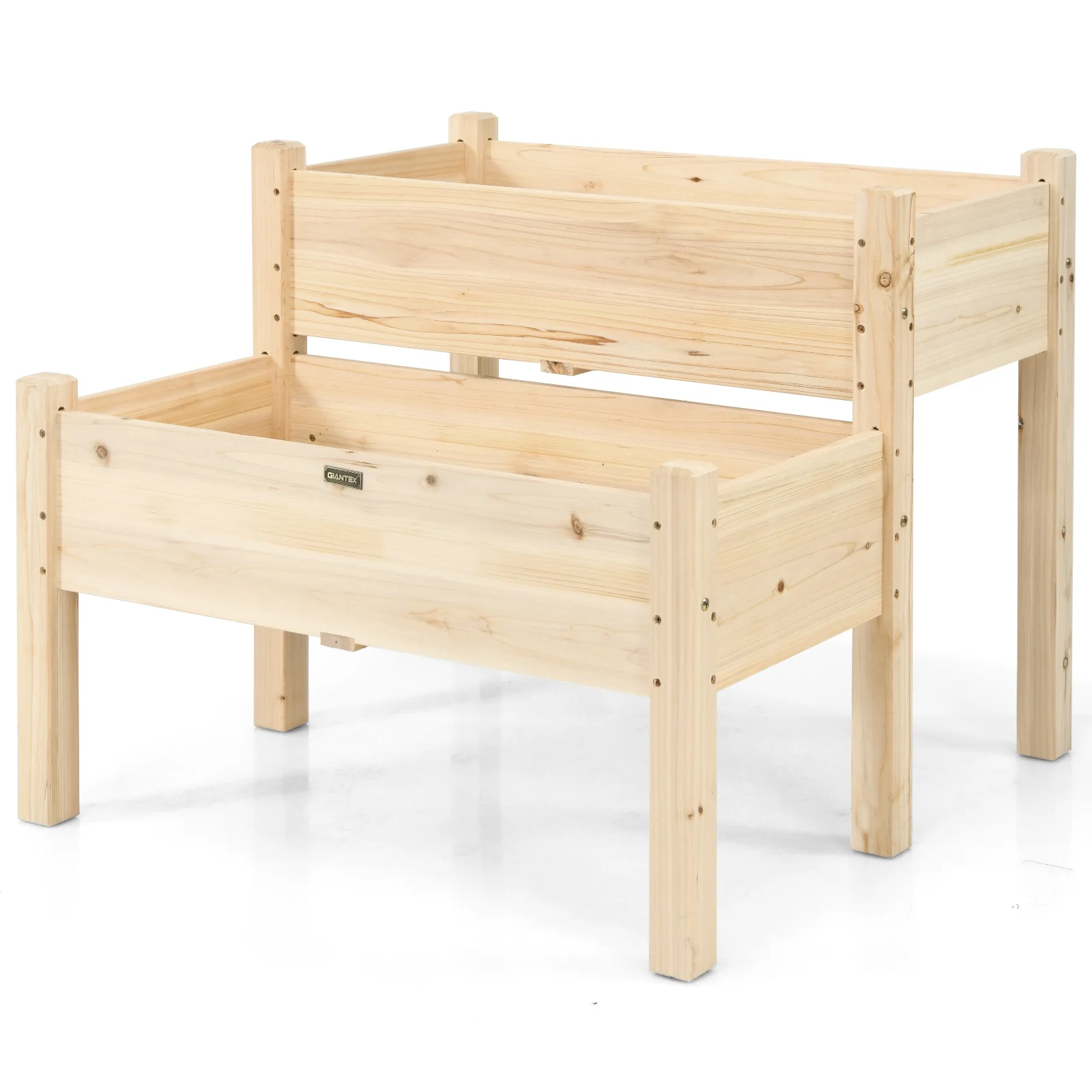2 Tier Wooden Elevated Planter Box, Natural - Image 4