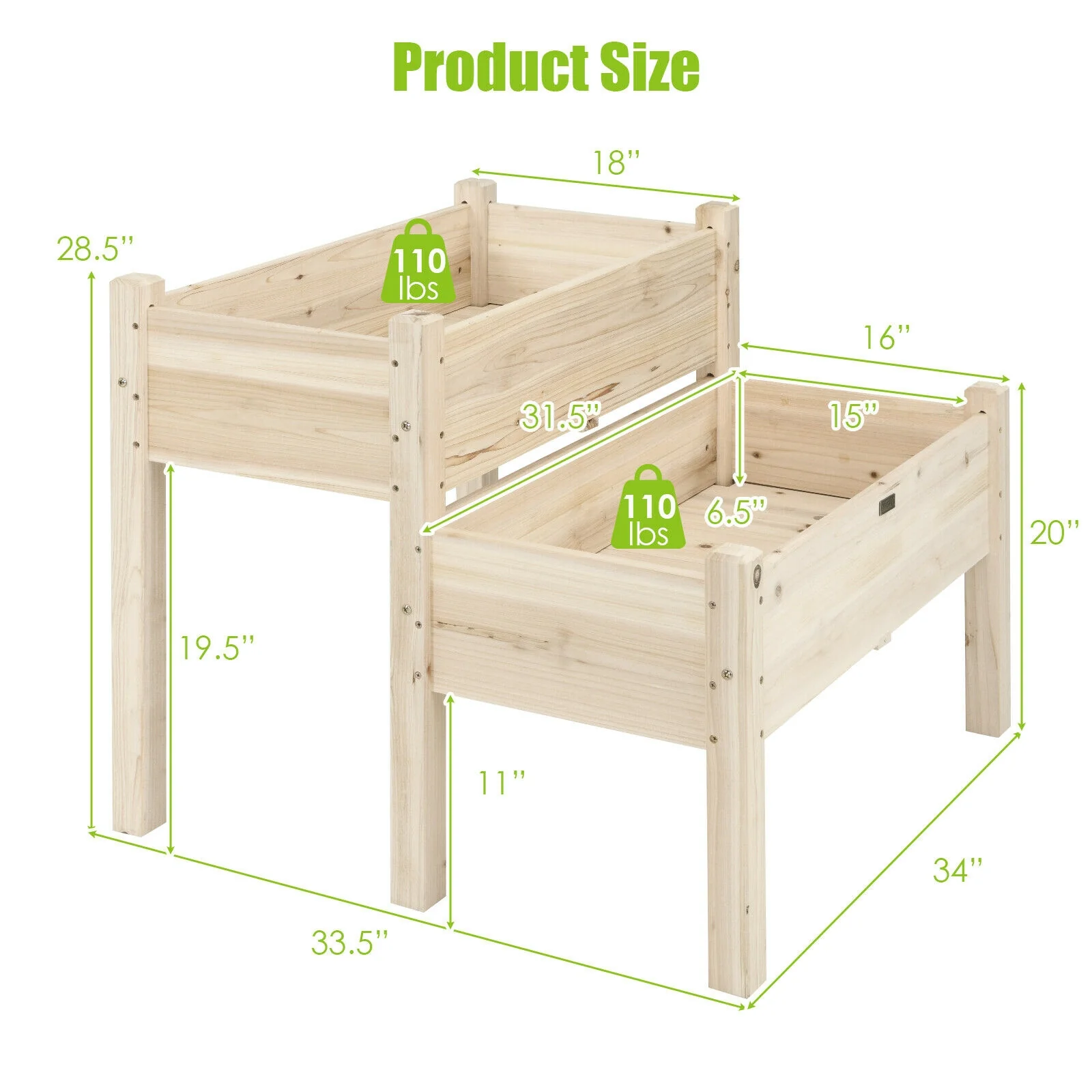 2 Tier Wooden Elevated Planter Box, Natural - Image 6