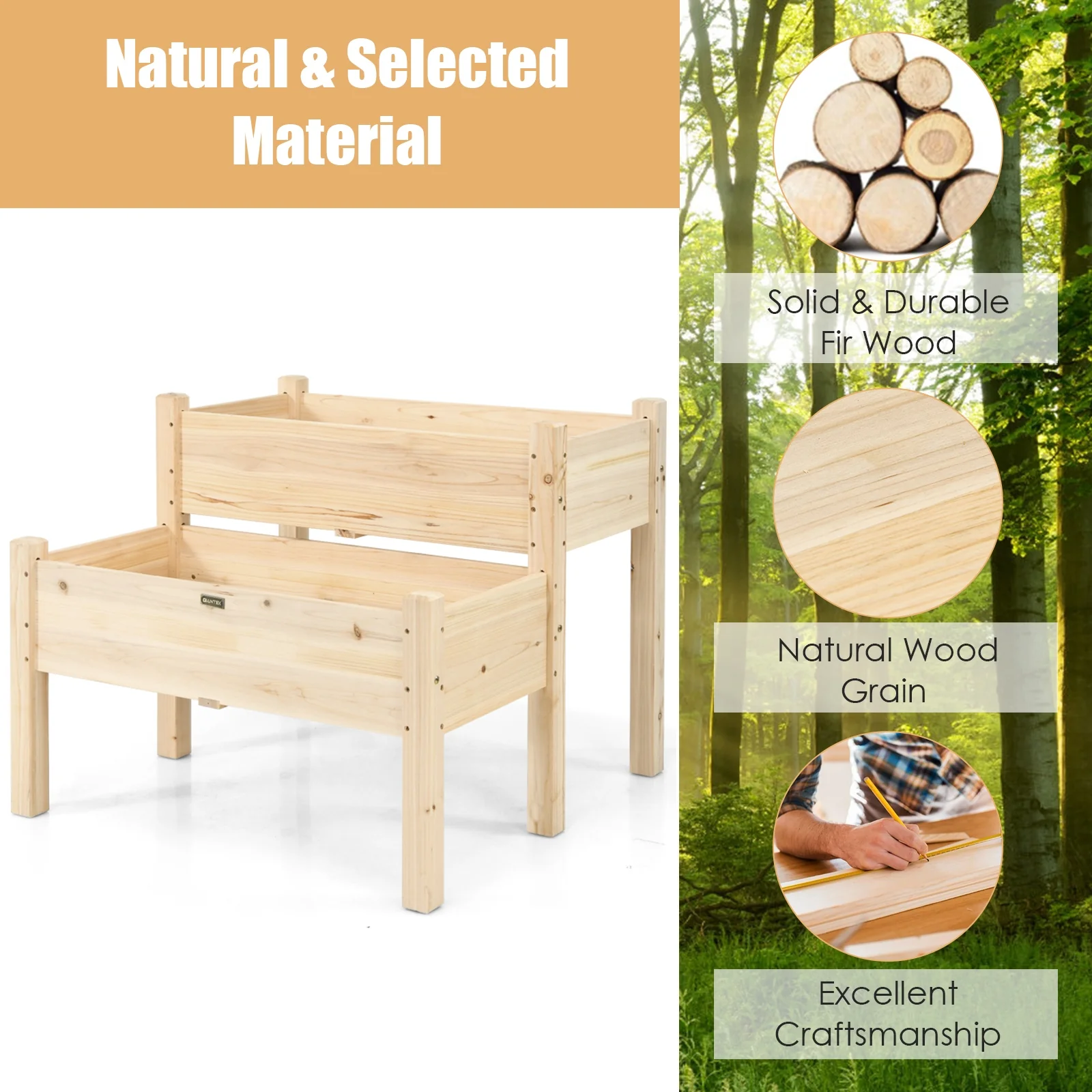 2 Tier Wooden Elevated Planter Box, Natural - Image 9
