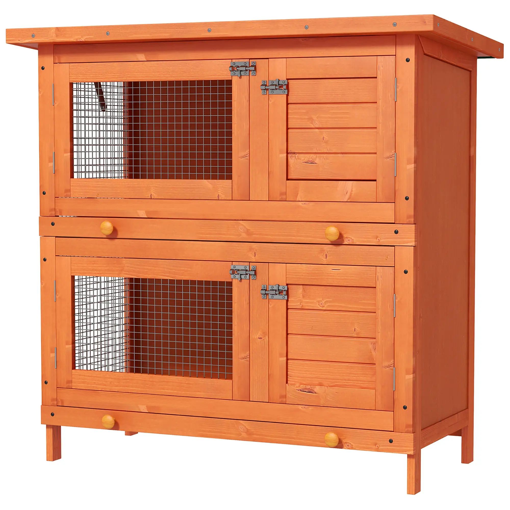 2-Tier Wooden Rabbit Hutch, Small Animal House, Bunny Pet Cage, 2 Rooms, Sliding Tray, Opening Top, Yellow - Image 11