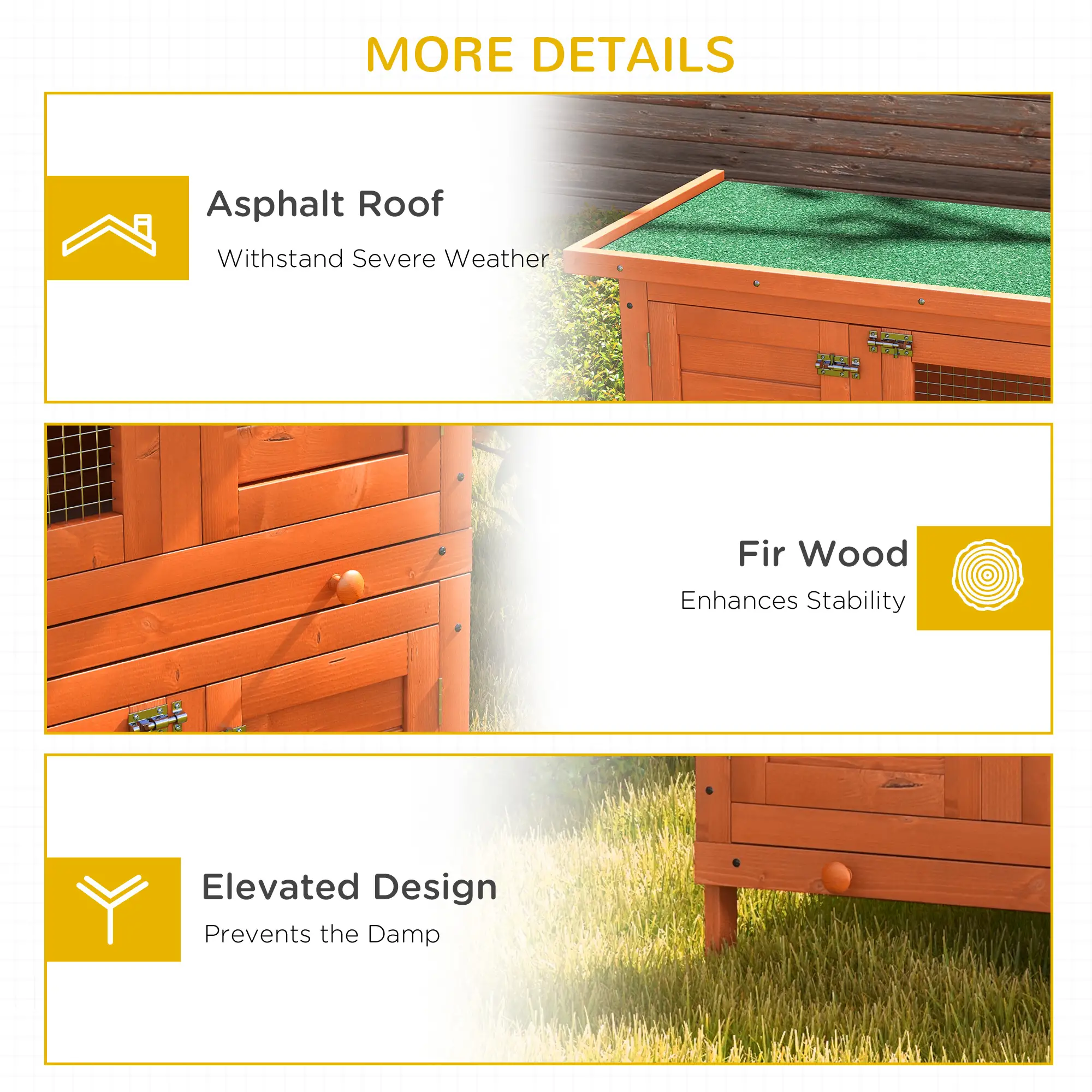 2-Tier Wooden Rabbit Hutch, Small Animal House, Bunny Pet Cage, 2 Rooms, Sliding Tray, Opening Top, Yellow - Image 7