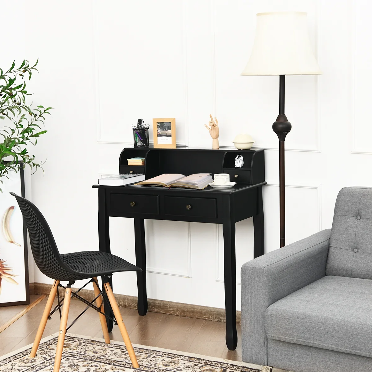 2-Tier Writing Desk, 4 Drawers, Black - Image 2