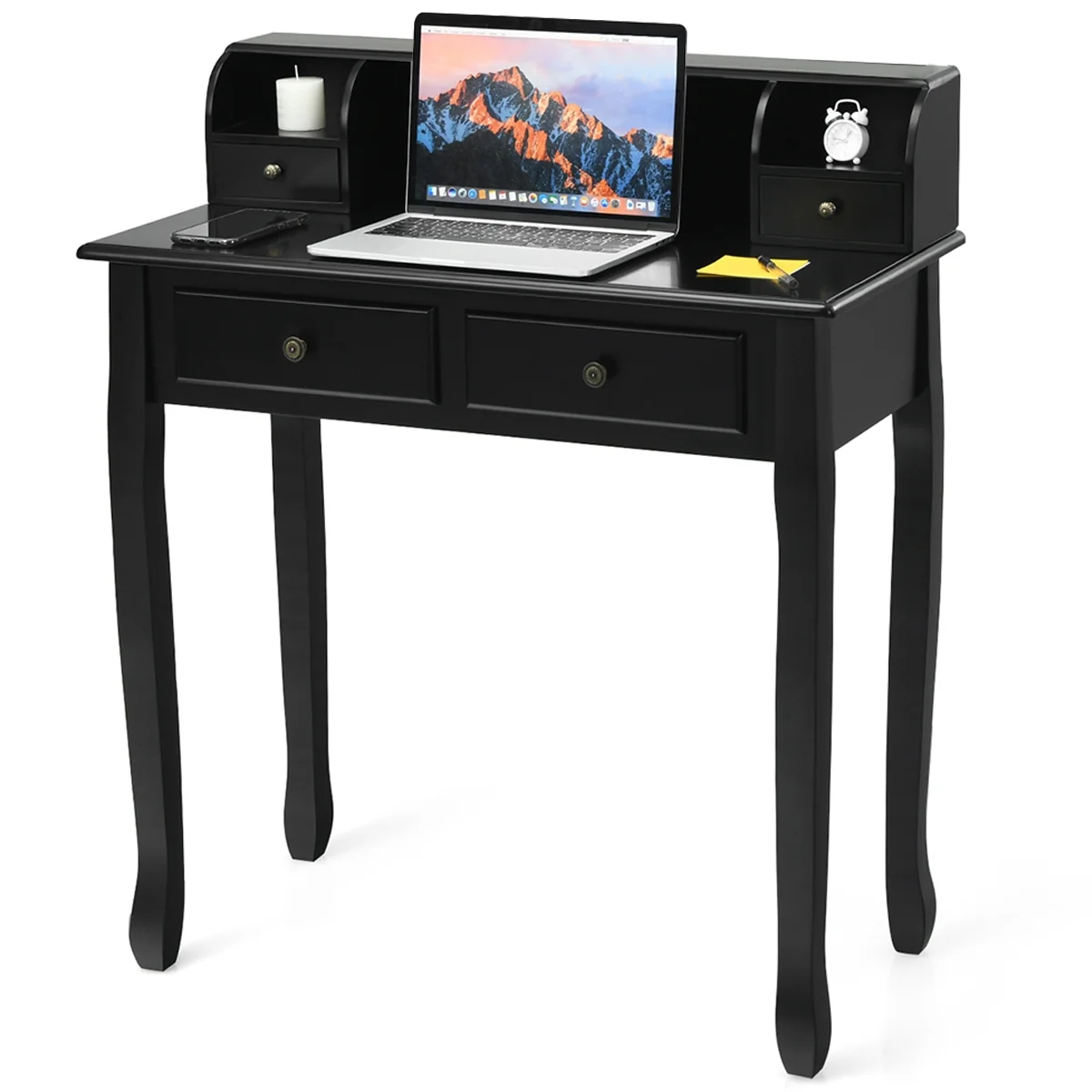 2-Tier Writing Desk, 4 Drawers, Black - Image 4