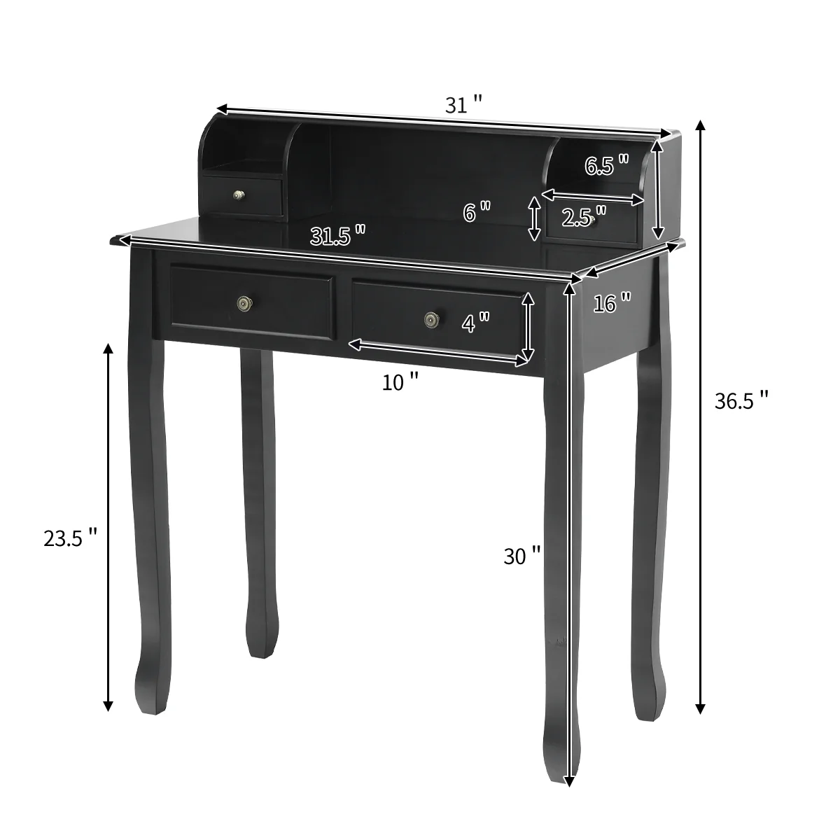 2-Tier Writing Desk, 4 Drawers, Black - Image 5