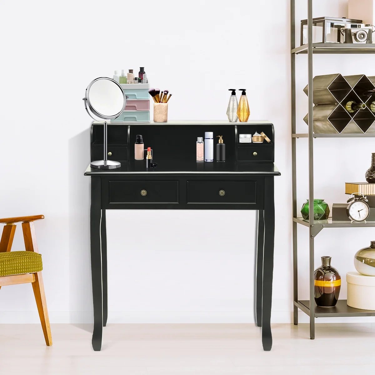 2-Tier Writing Desk, 4 Drawers, Black - Image 8