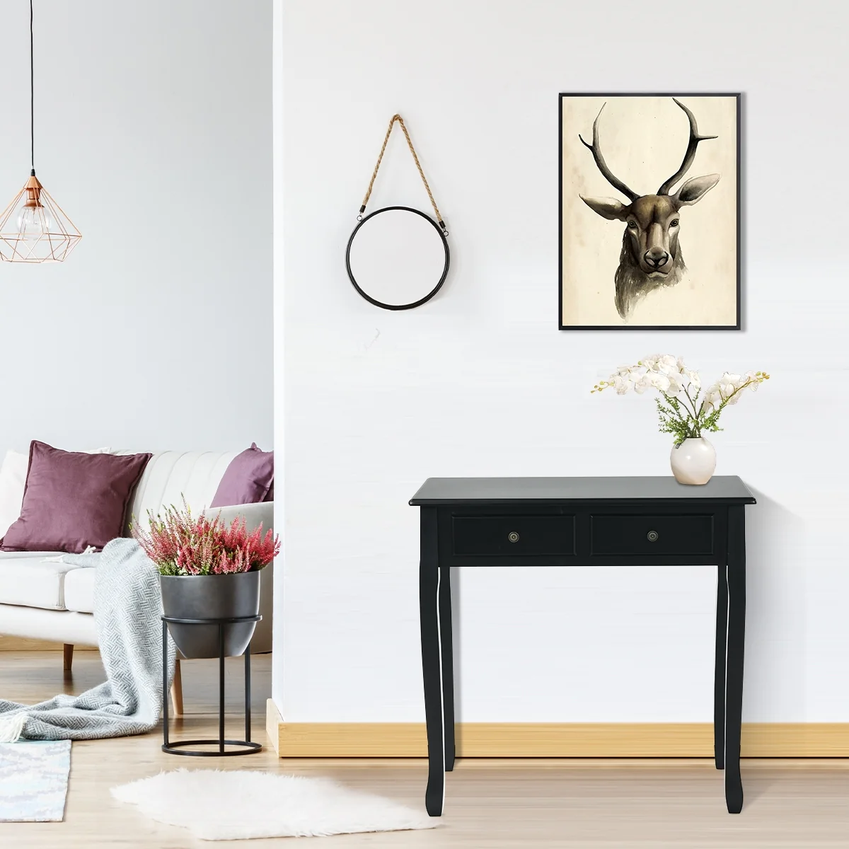 2-Tier Writing Desk, 4 Drawers, Black - Image 9