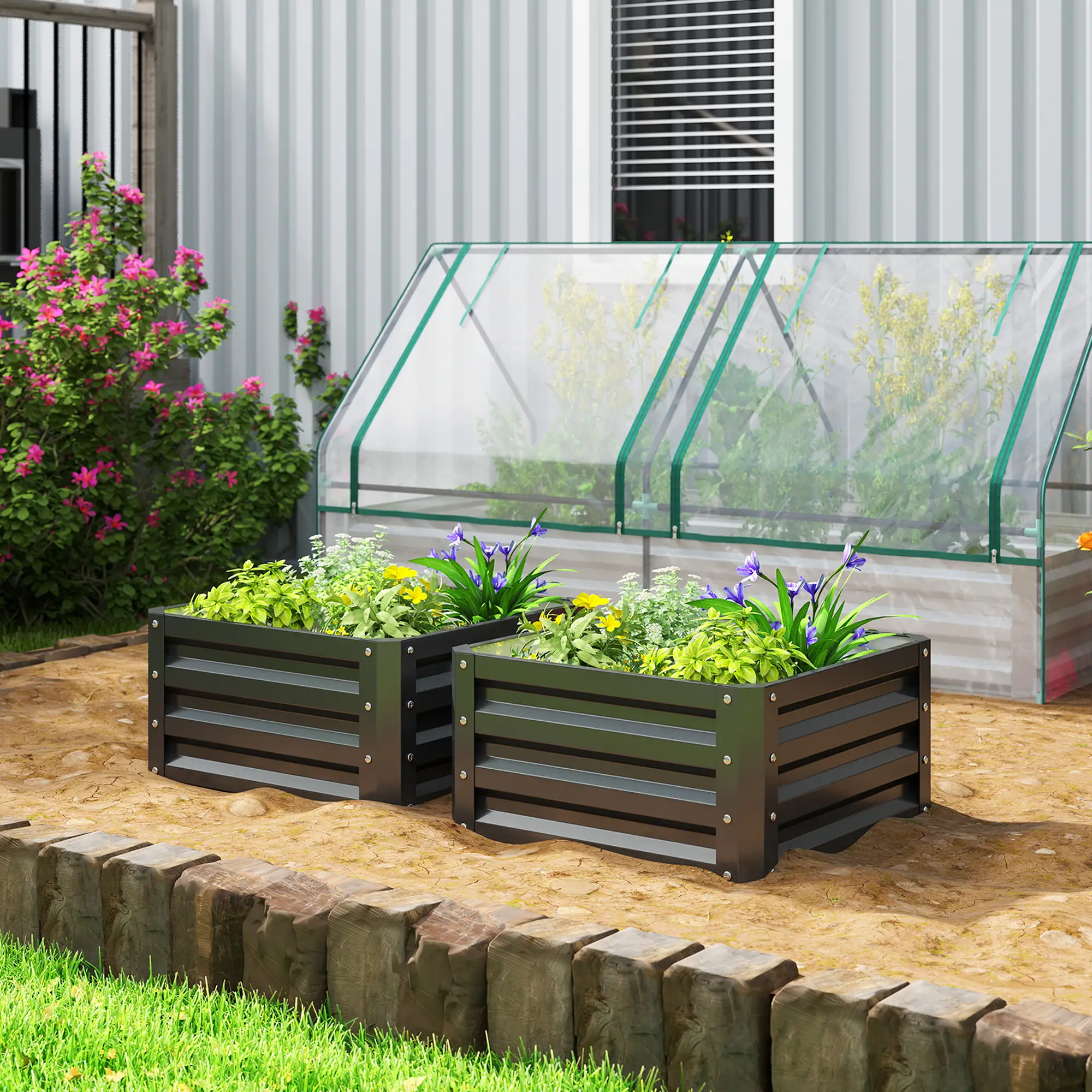 2' x 2' x 1' Raised Garden Bed, Galvanised Steel Frame, Black - Image 2