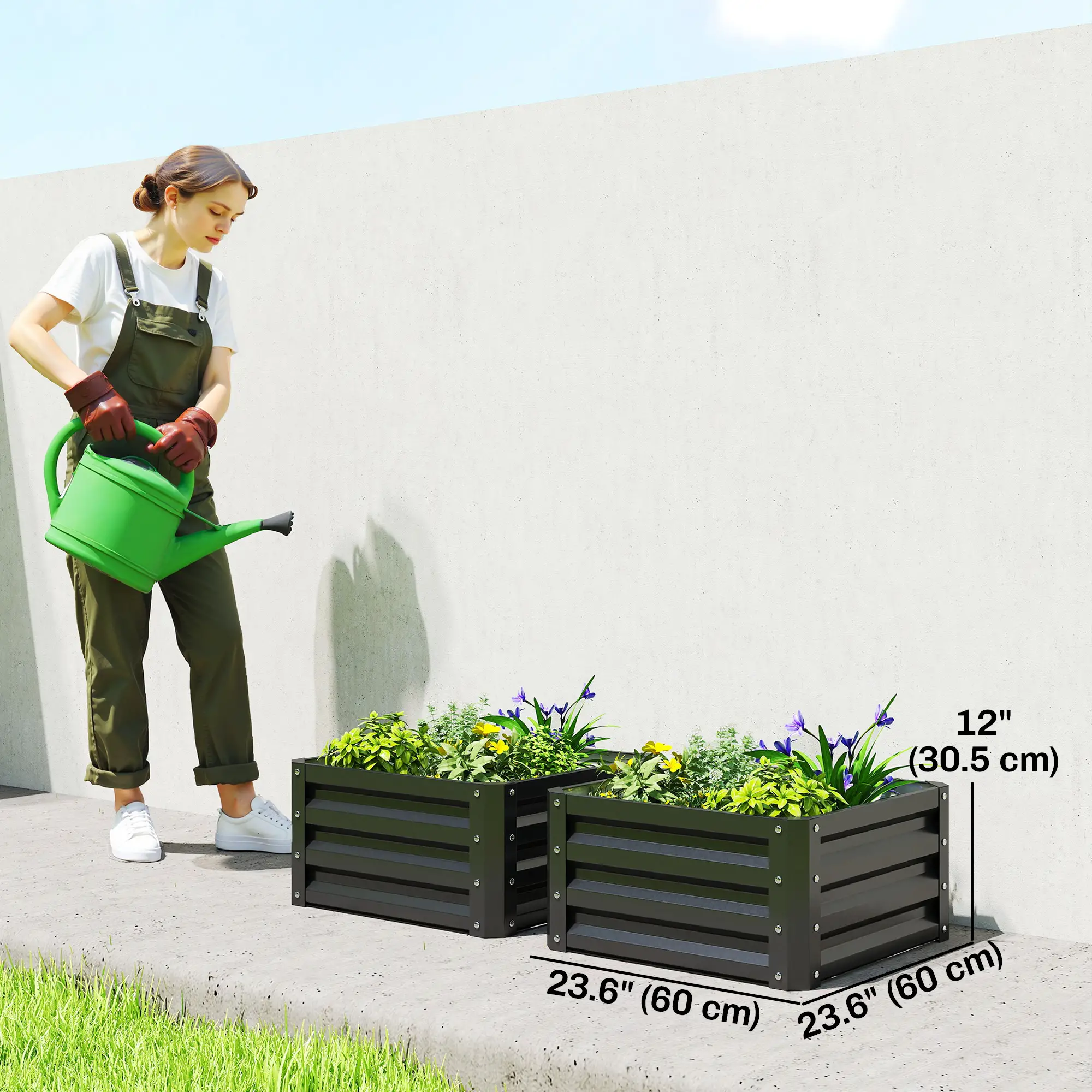 2' x 2' x 1' Raised Garden Bed, Galvanised Steel Frame, Black - Image 3