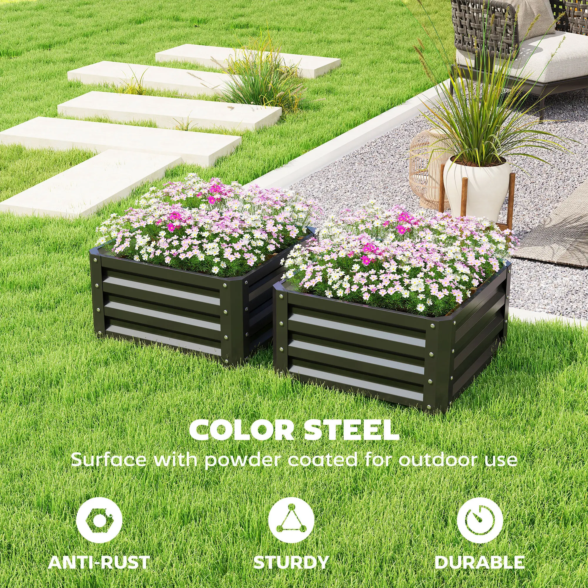 2' x 2' x 1' Raised Garden Bed, Galvanised Steel Frame, Black - Image 5