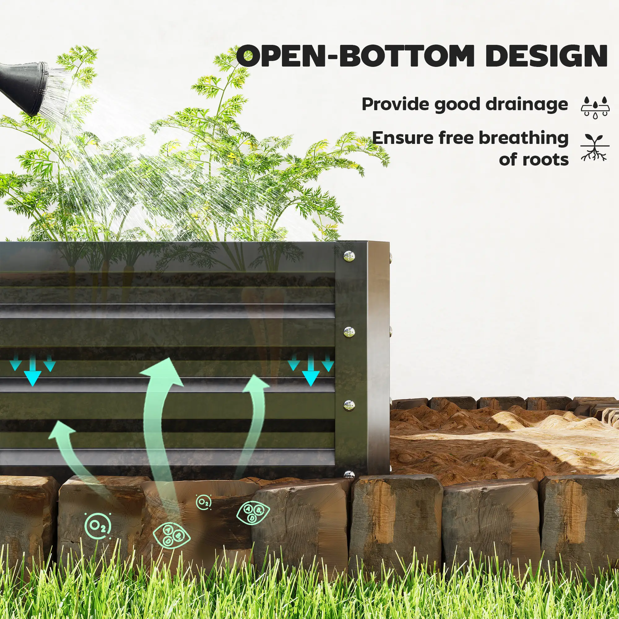 2' x 2' x 1' Raised Garden Bed, Galvanised Steel Frame, Black - Image 6