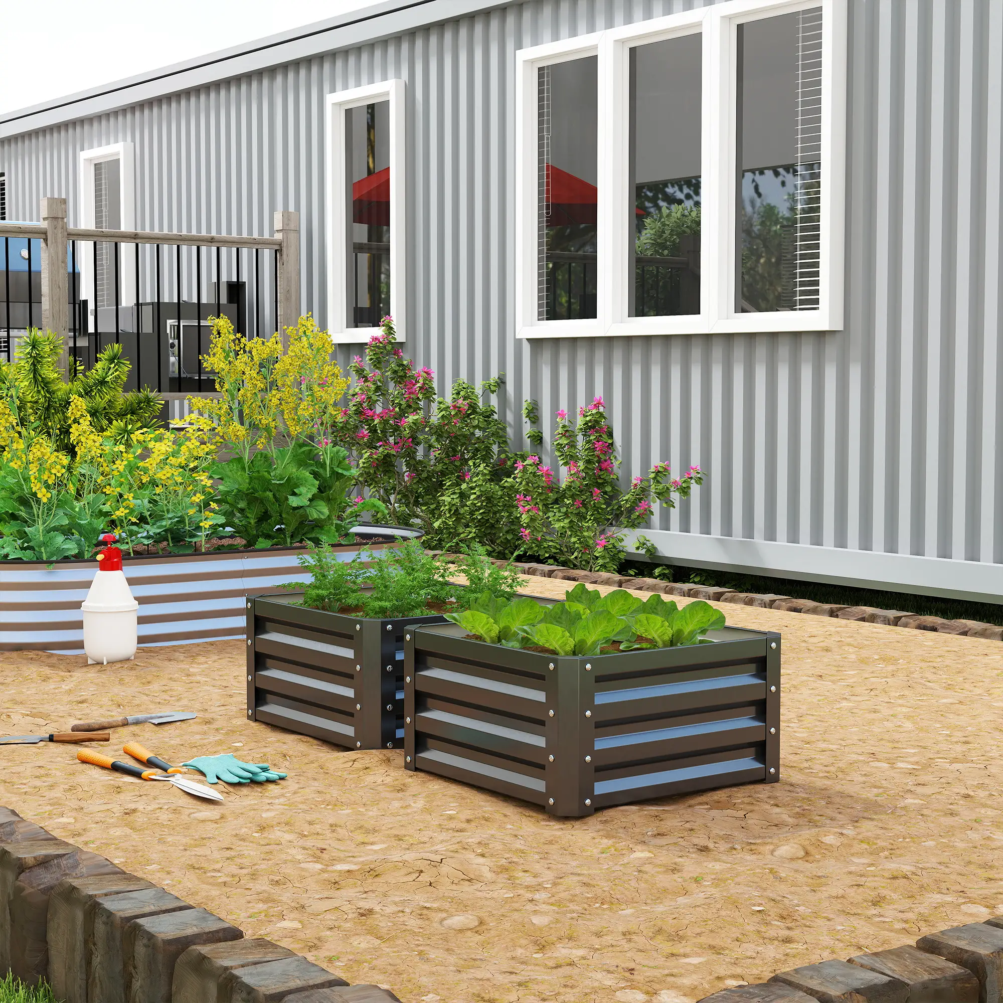 2' x 2' x 1' Raised Garden Bed, Galvanised Steel Frame, Black - Image 9