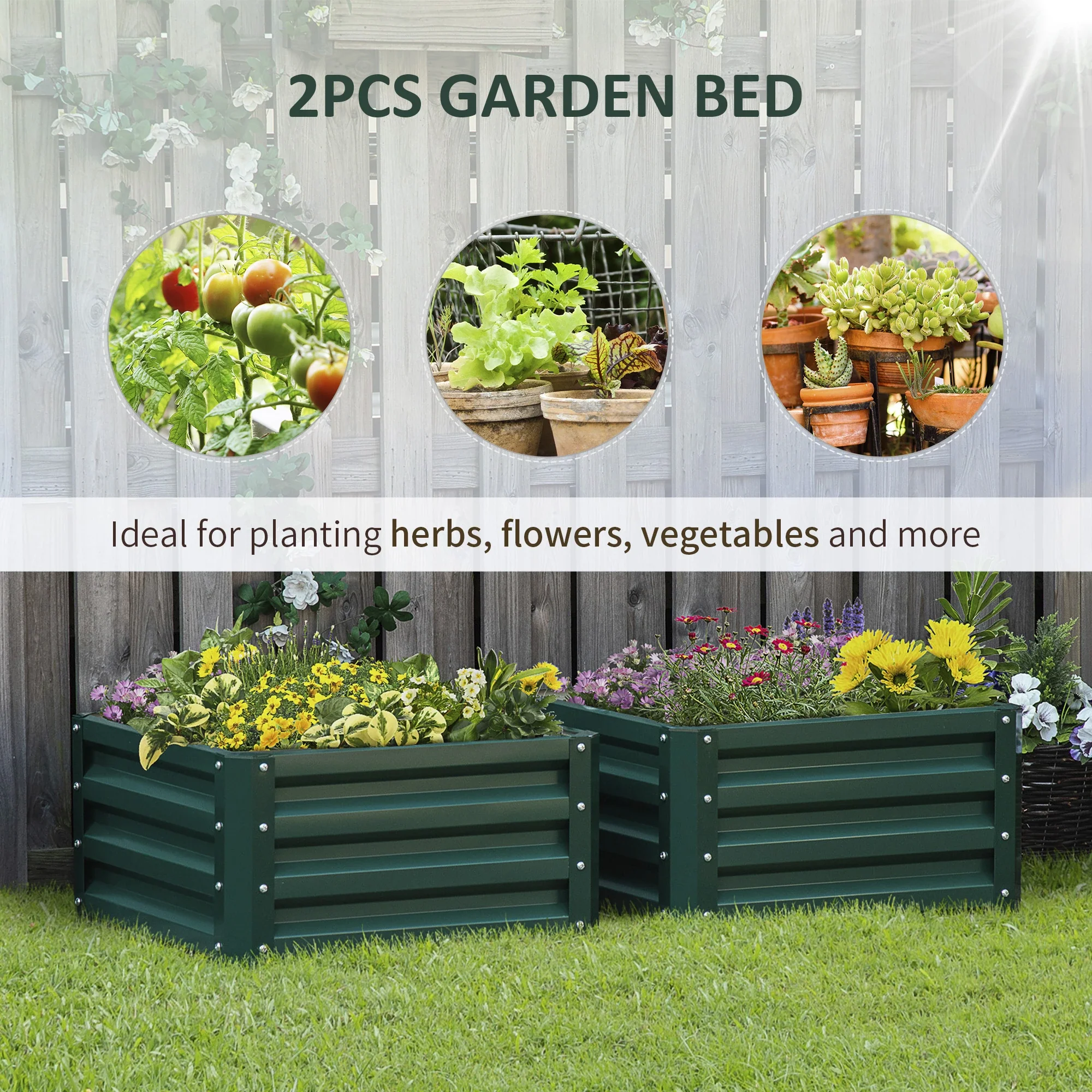 2' x 2' x 1' Raised Garden Bed, Galvanised Steel Frame, for Vegetables, Flowers, Herbs - Image 4