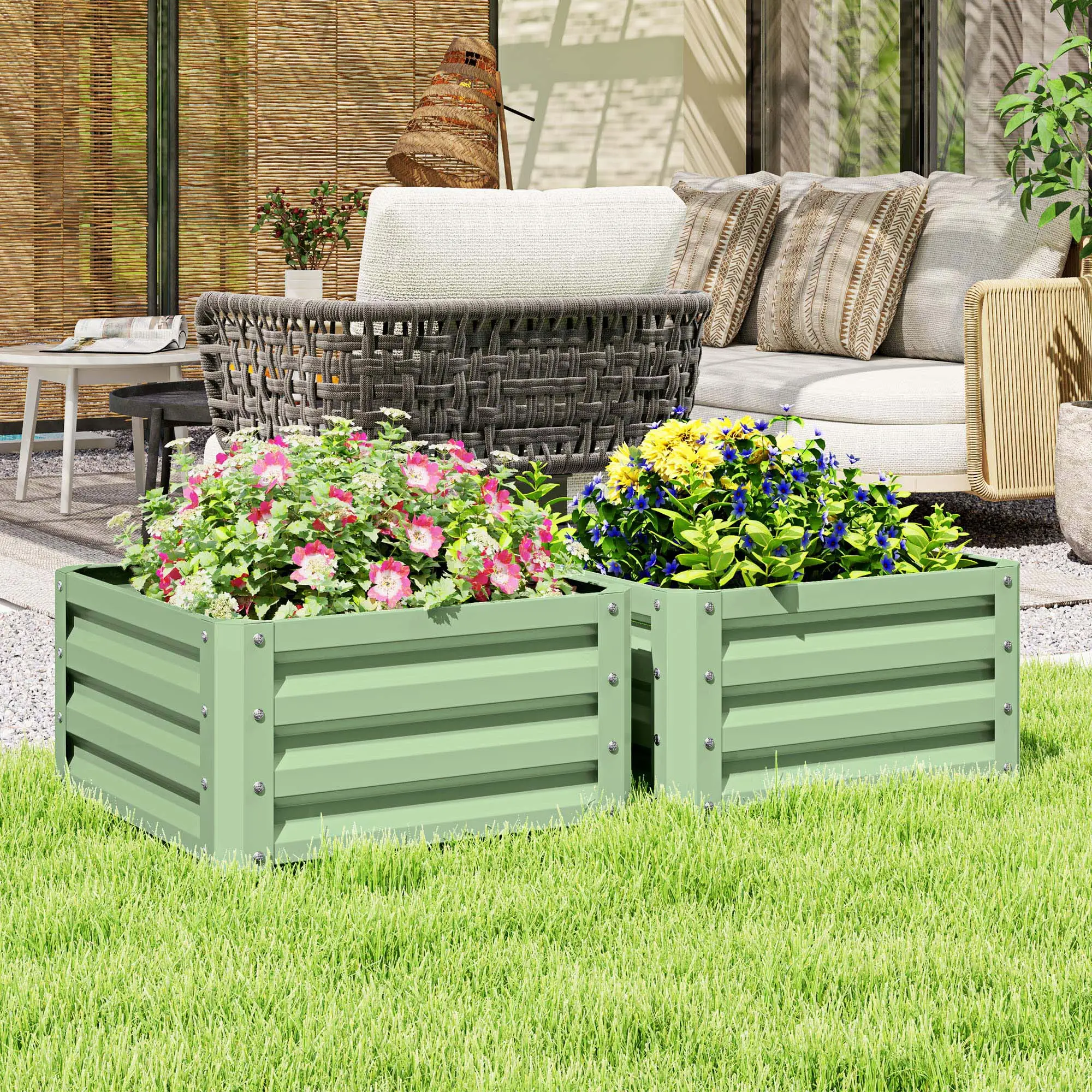 2' x 2' x 1' Raised Garden Bed, Galvanised Steel Frame, Light Green - Image 2