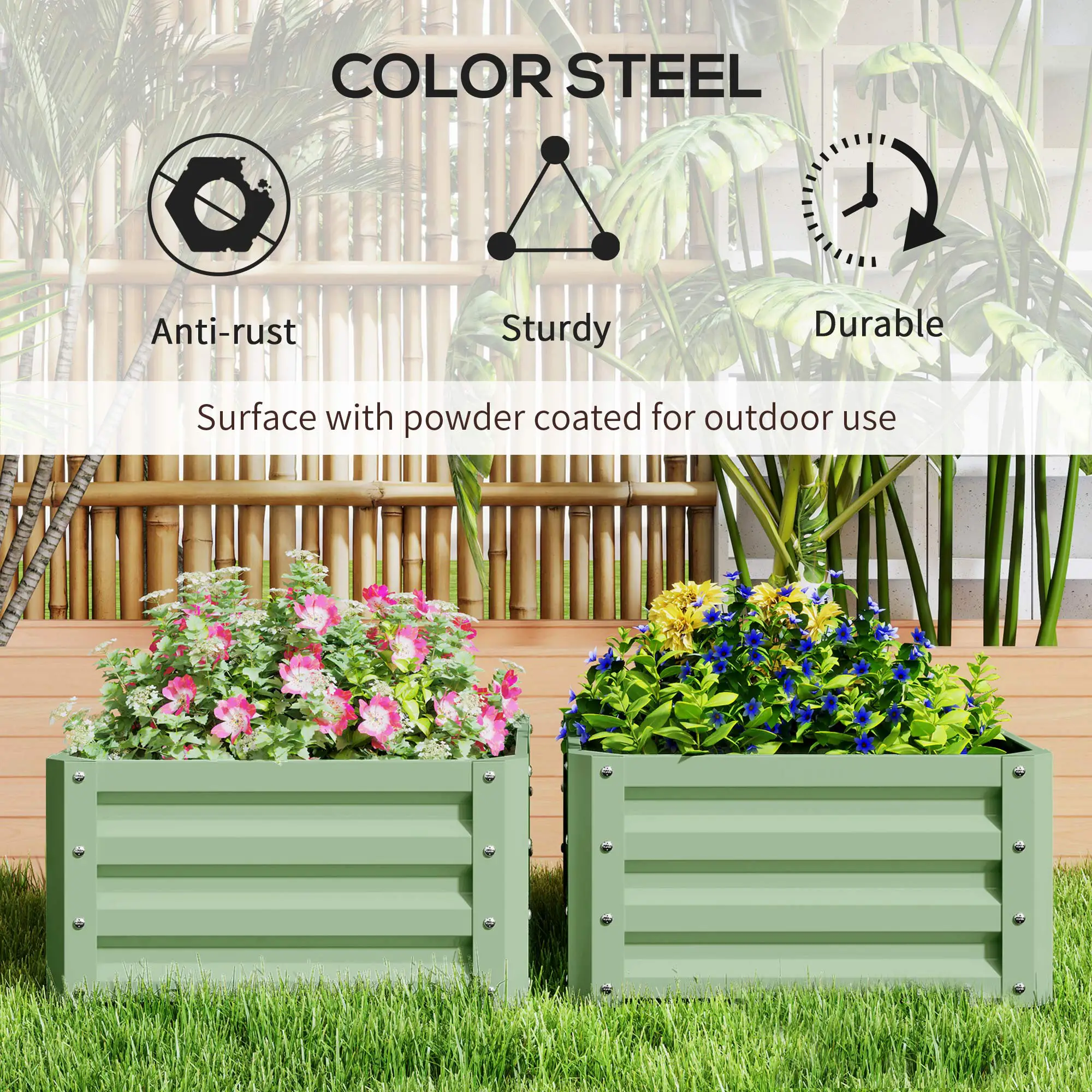 2' x 2' x 1' Raised Garden Bed, Galvanised Steel Frame, Light Green - Image 5