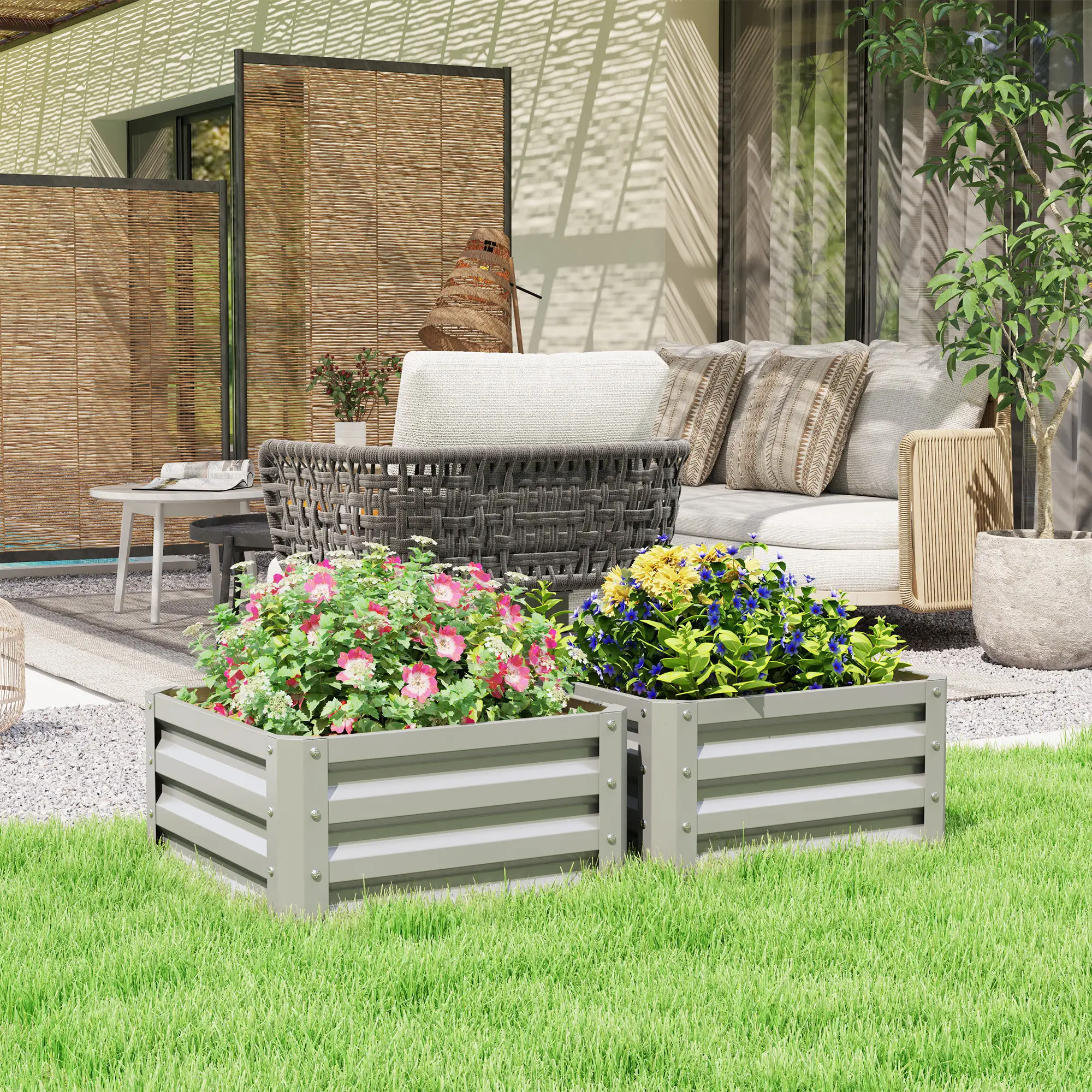 2' x 2' x 1' Raised Garden Bed, Galvanised Steel Frame, Light Grey - Image 2