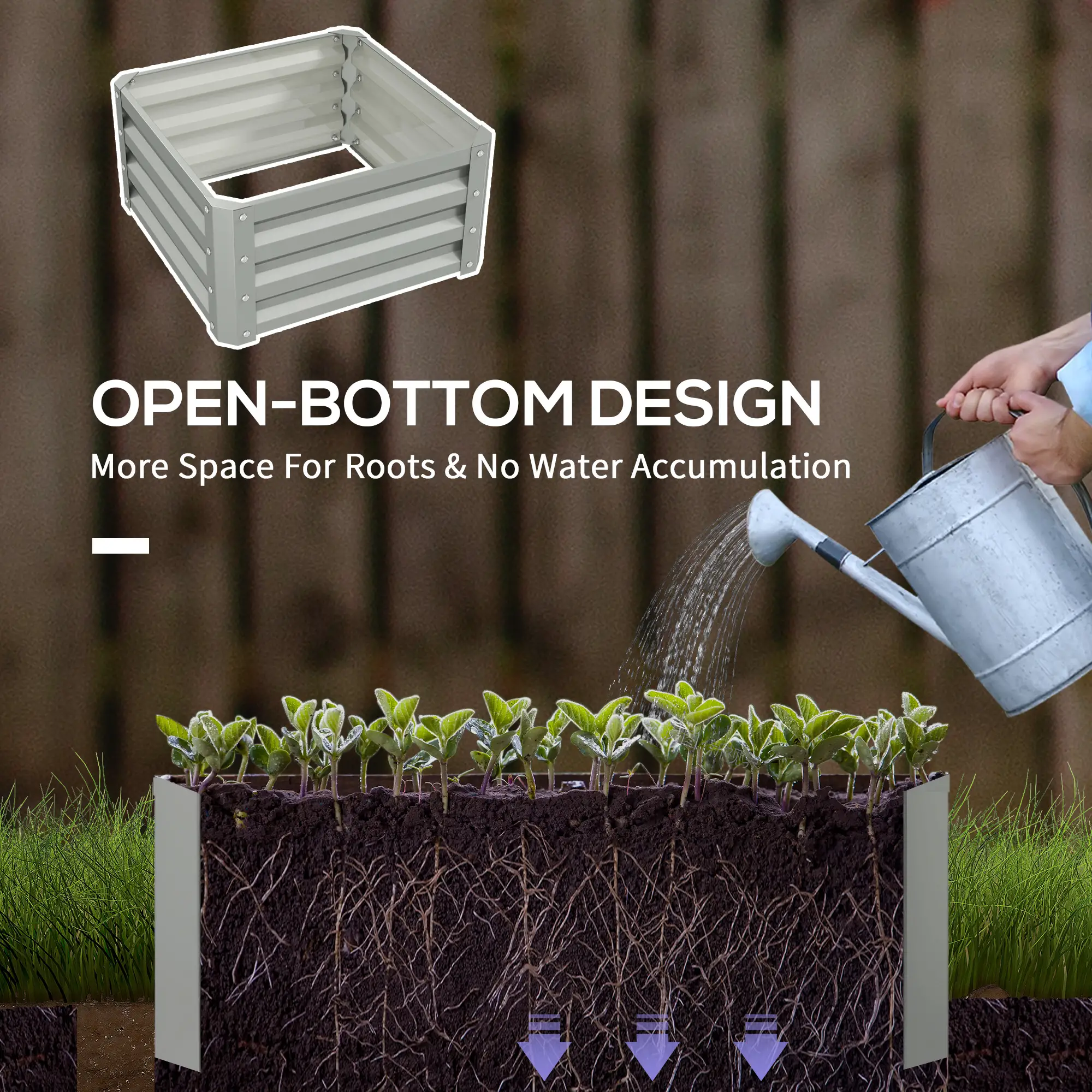 2' x 2' x 1' Raised Garden Bed, Galvanised Steel Frame, Light Grey - Image 5