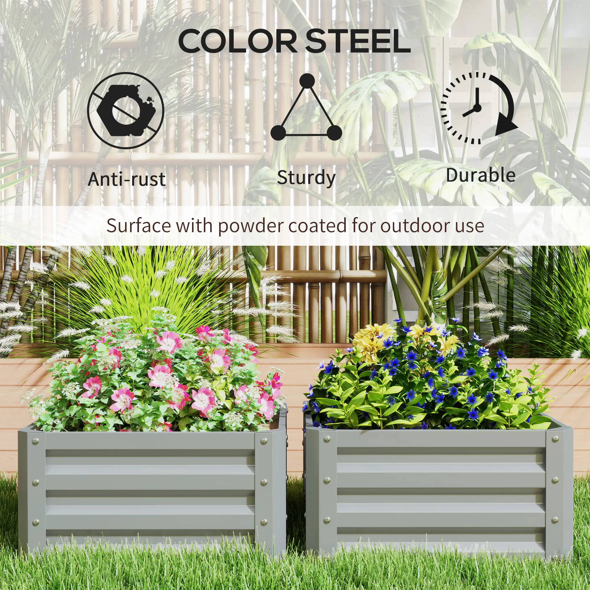 2' x 2' x 1' Raised Garden Bed, Galvanised Steel Frame, Light Grey - Image 6