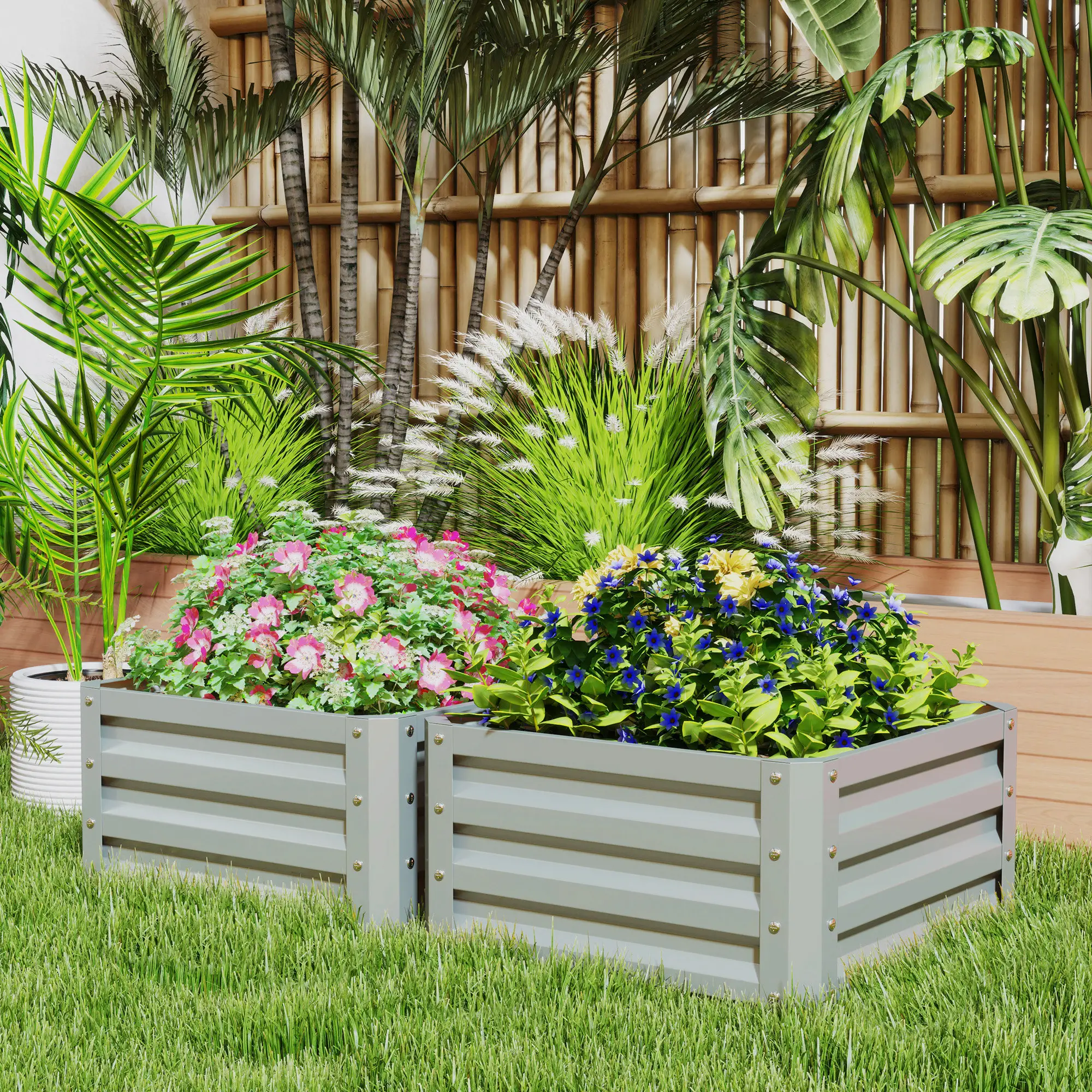 2' x 2' x 1' Raised Garden Bed, Galvanised Steel Frame, Light Grey - Image 8