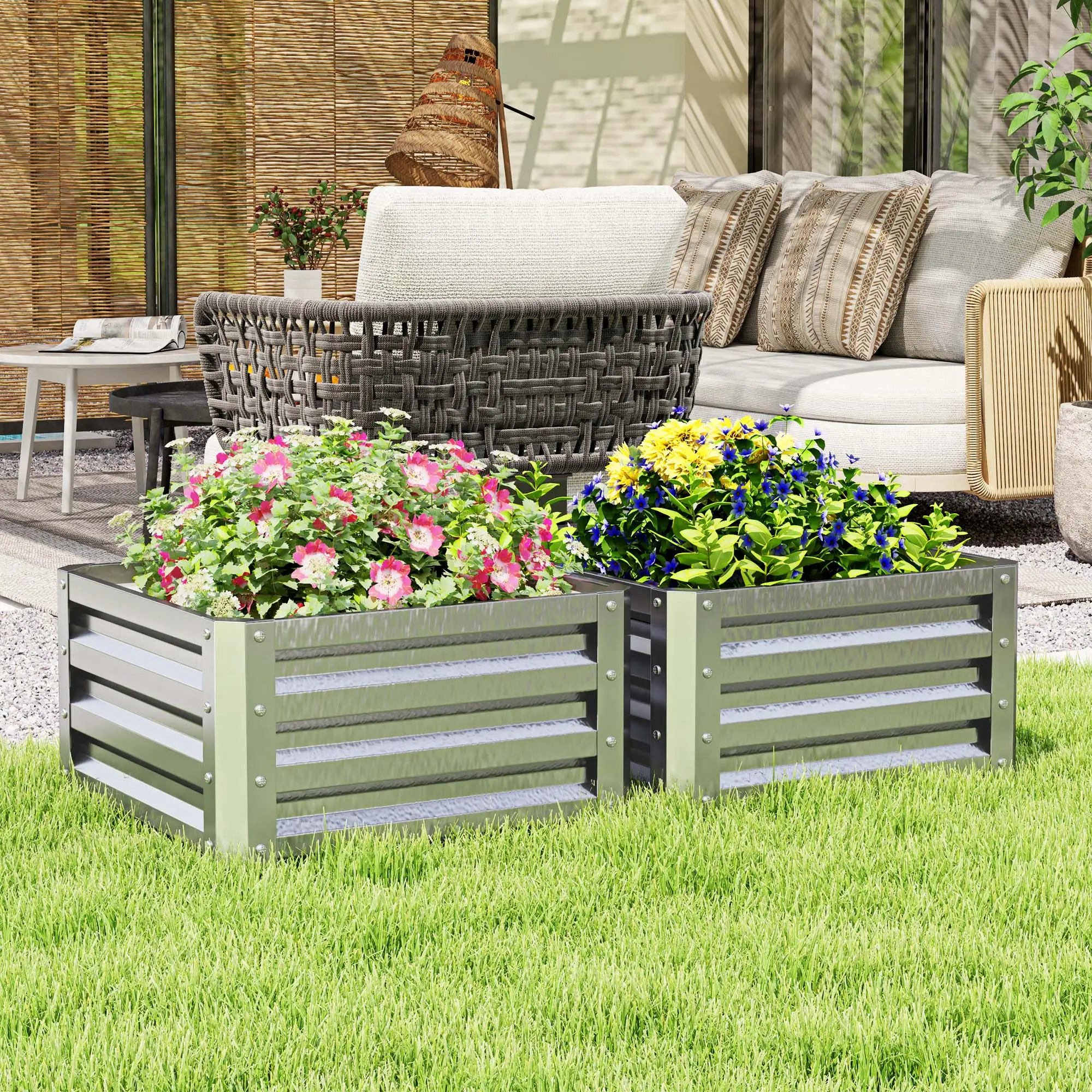 2' x 2' x 1' Raised Garden Bed, Galvanised Steel Frame, Vegetables, Flowers, Herbs, Silver - Image 2