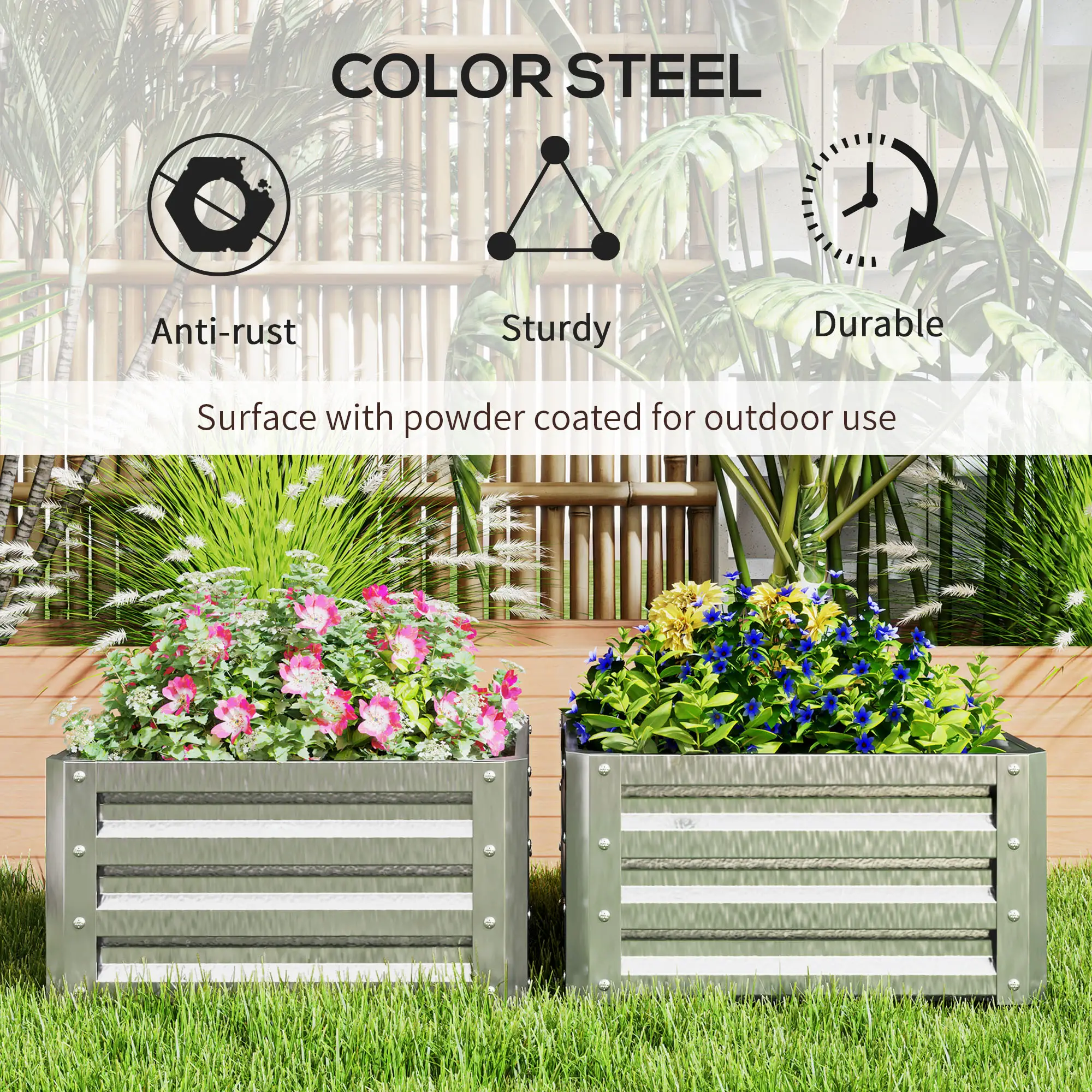 2' x 2' x 1' Raised Garden Bed, Galvanised Steel Frame, Vegetables, Flowers, Herbs, Silver - Image 5