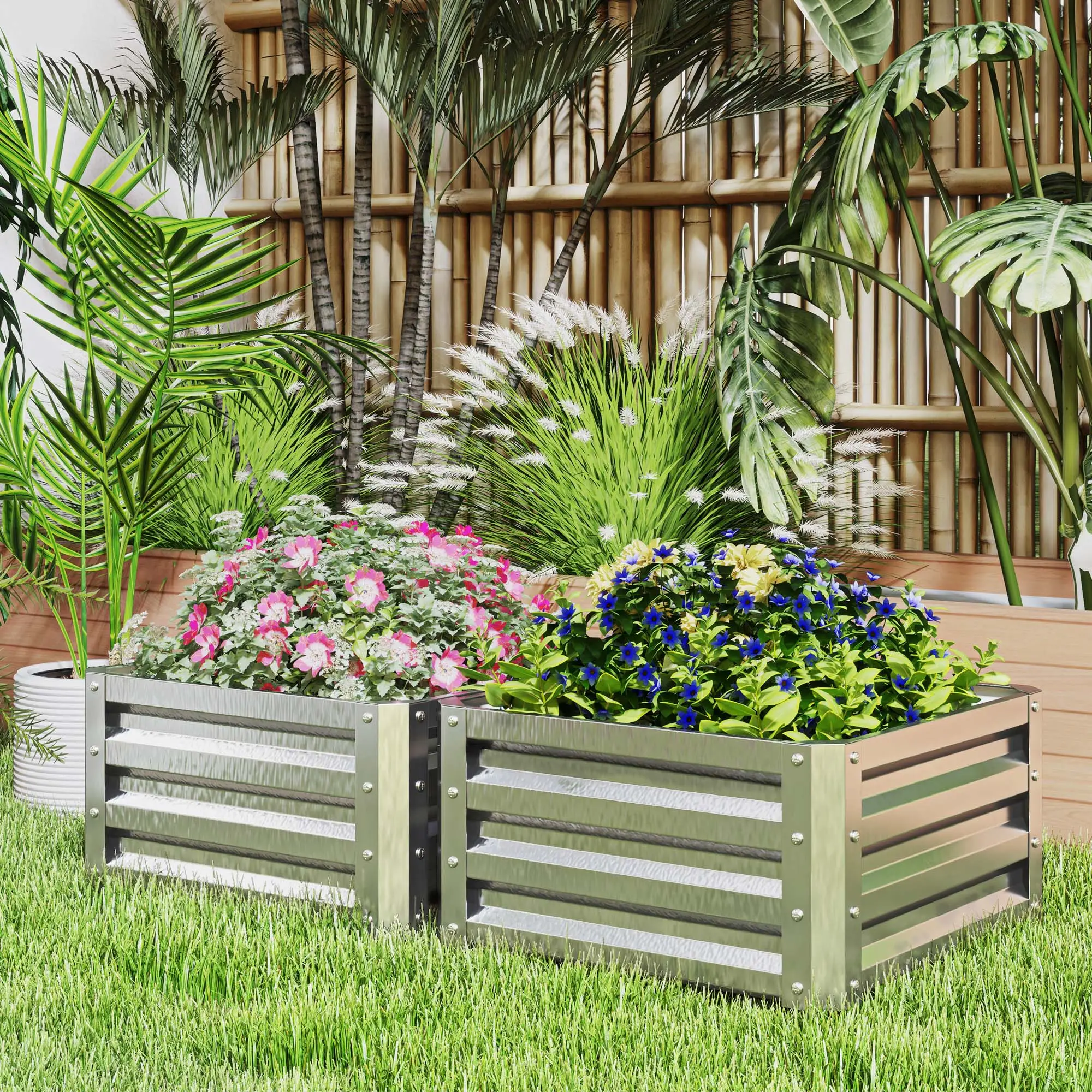 2' x 2' x 1' Raised Garden Bed, Galvanised Steel Frame, Vegetables, Flowers, Herbs, Silver - Image 8