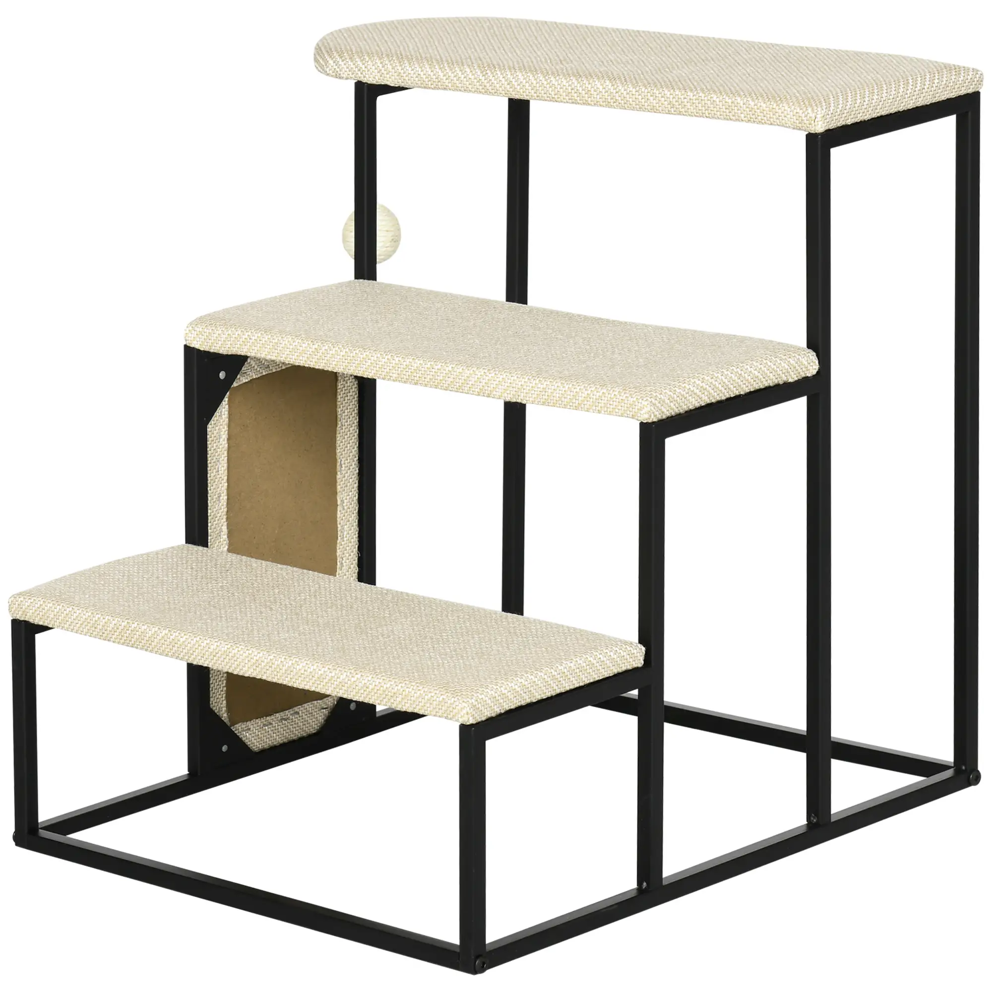 20 3-Step Cat Stairs, Carpeted Ladder Ramp, Scratching Board, Cream White - Image 11