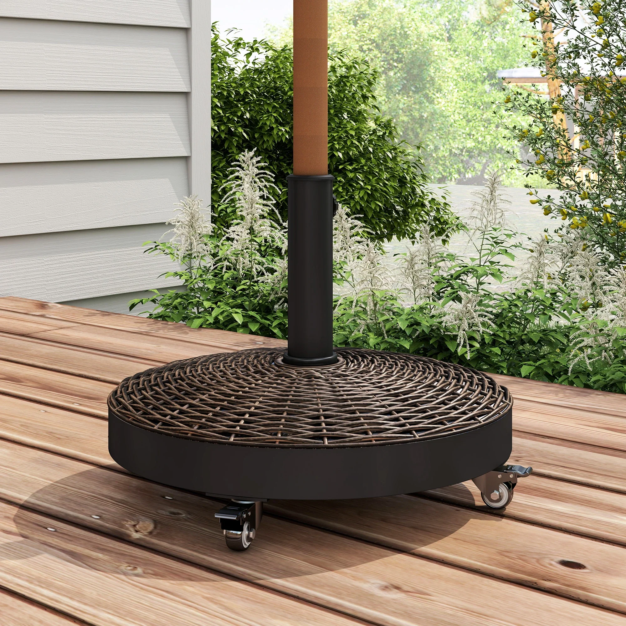 20.5" Round Parasol Base, Resin Umbrella Stand, Outdoor, Bronze - Image 2